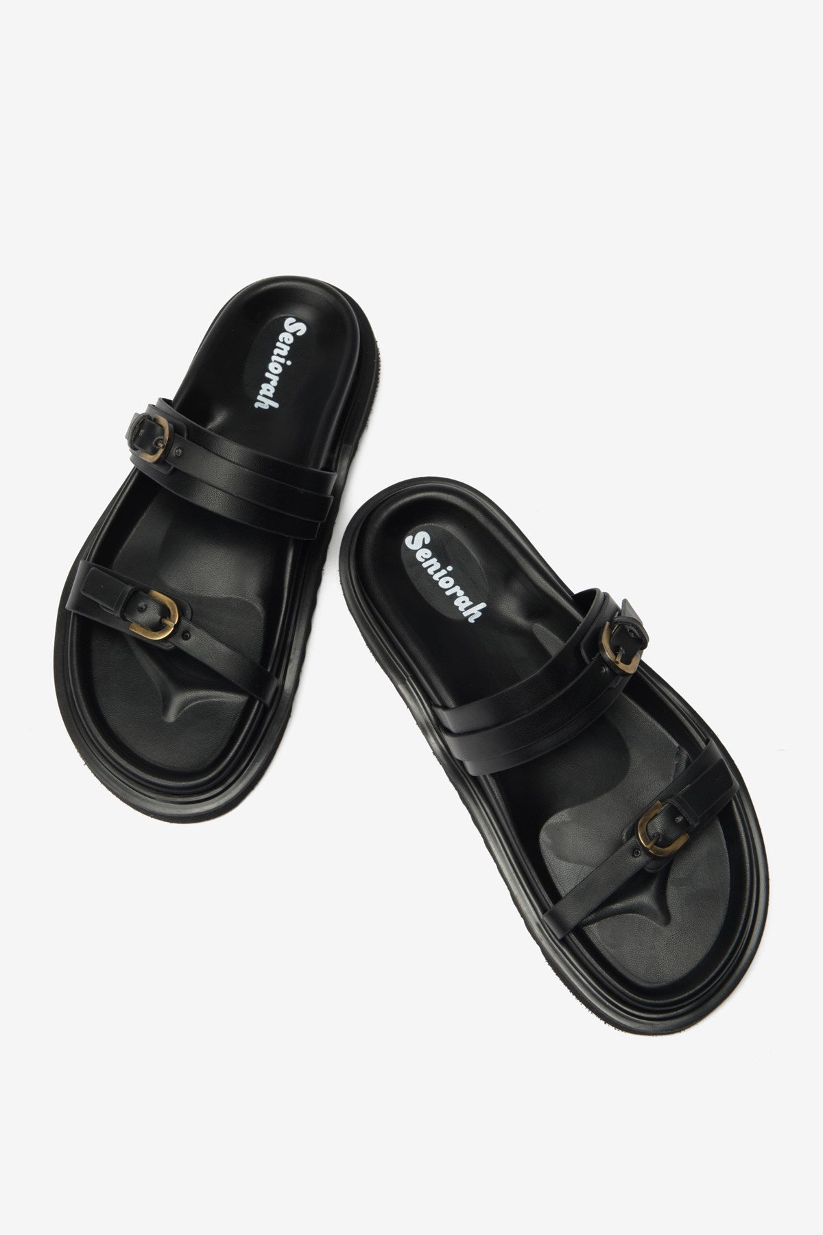 Twin Siyah Cilt İnce Çift Bantlı Kadın Terlik