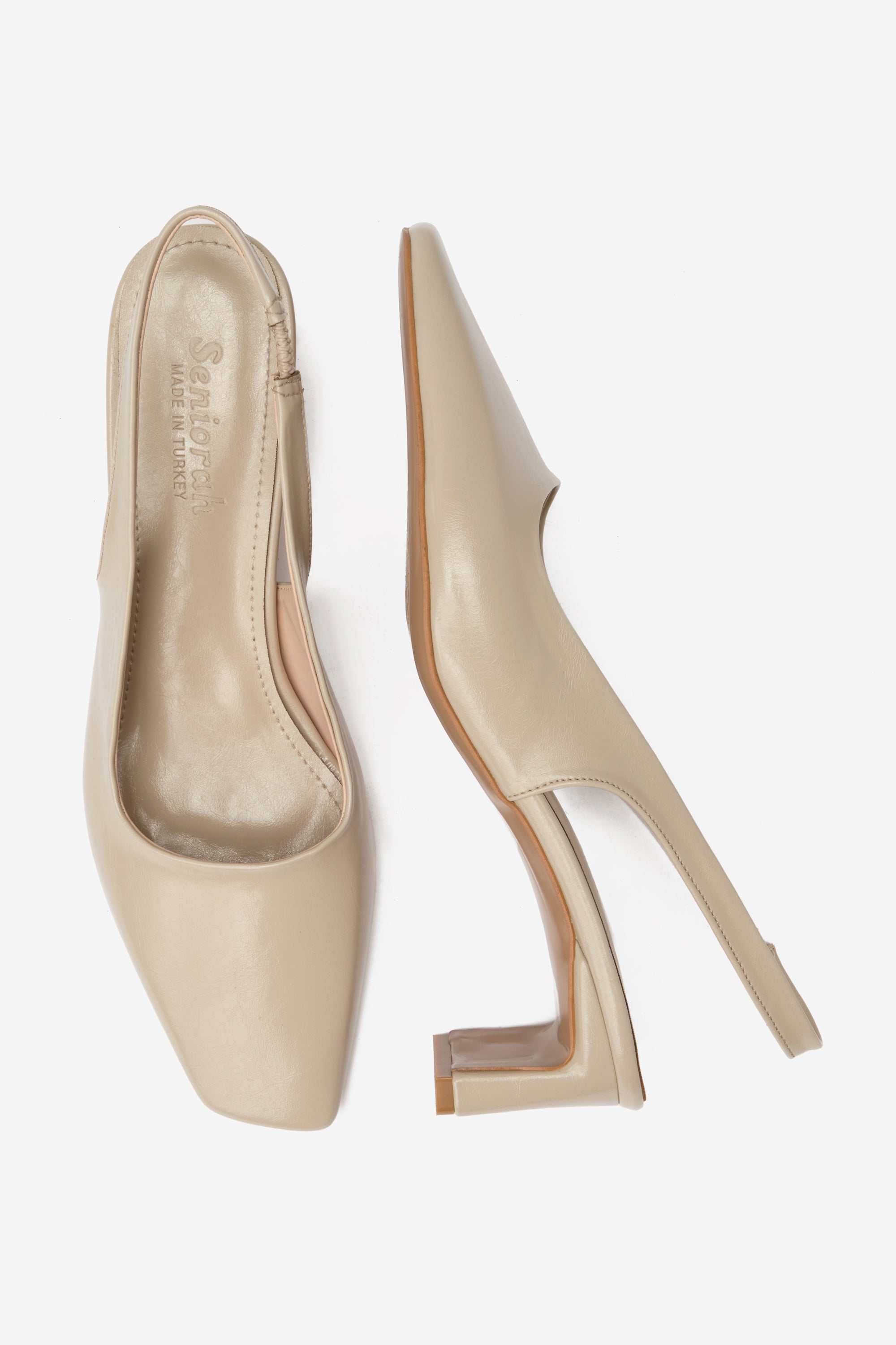 Krem Cilt Küt Burun Kadın Topuklu Ayakkabı