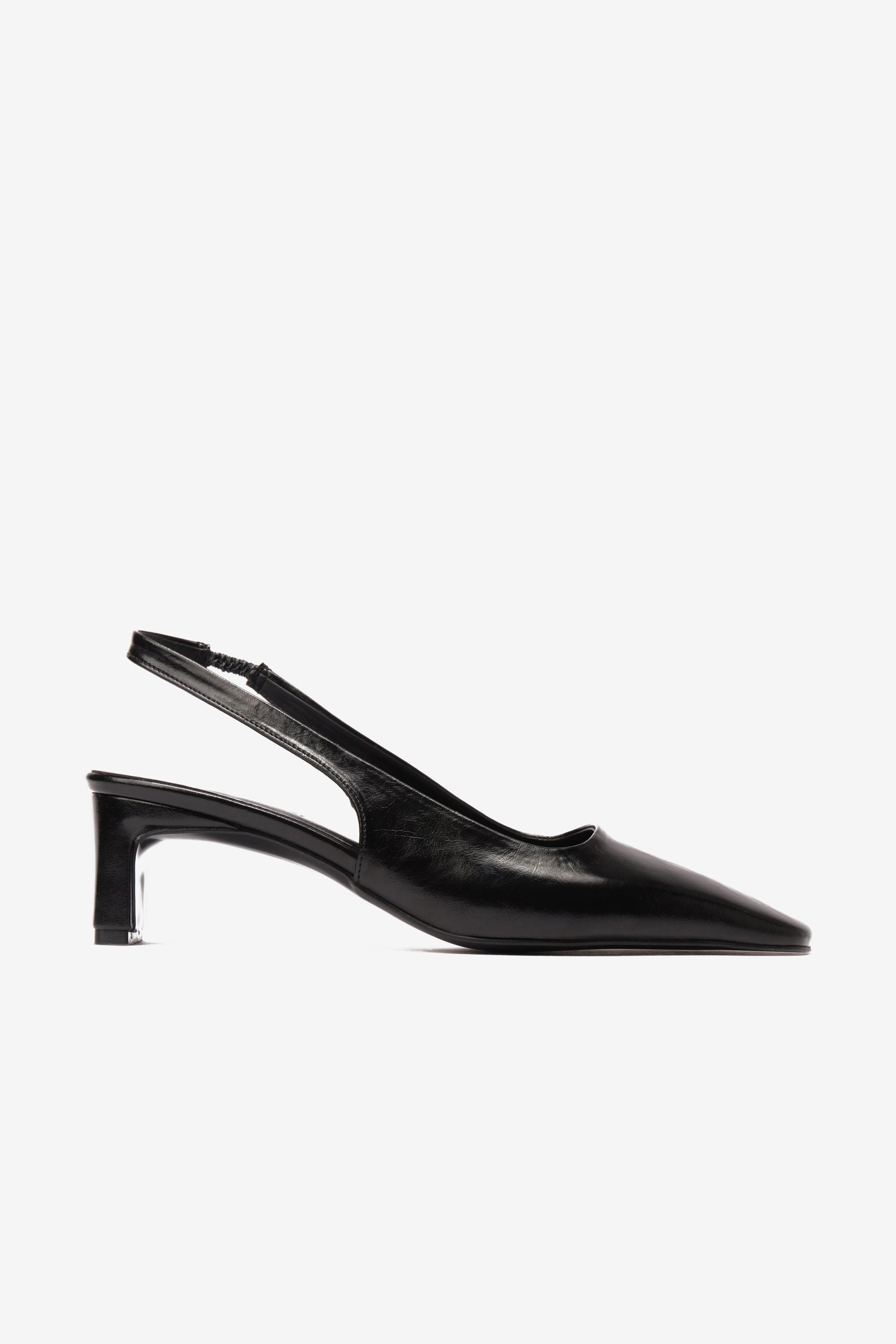 Siyah Cilt Küt Burun Kadın Topuklu Ayakkabı