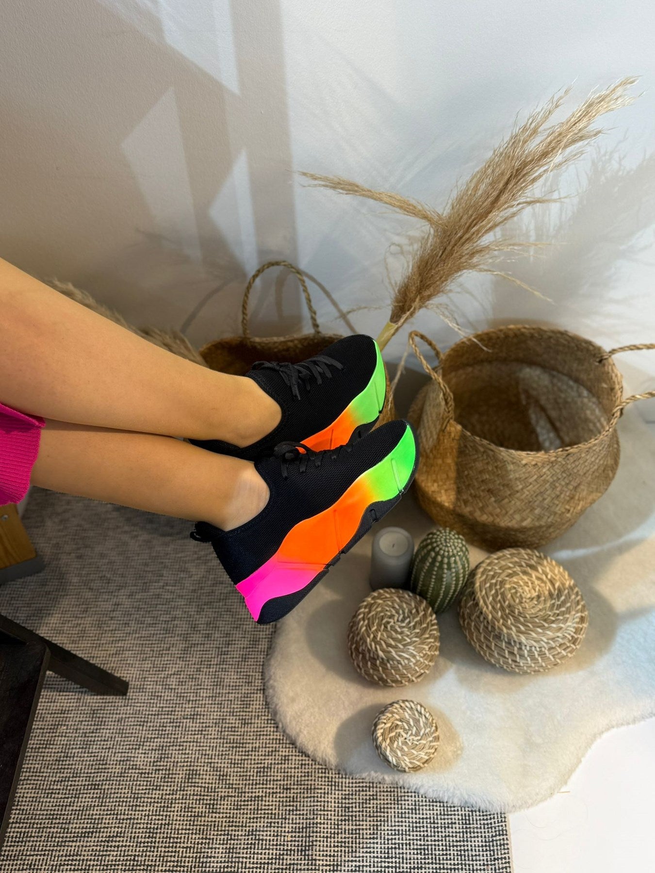 İrene Siyah-Renkli Streç File Kadın Spor Ayakkabı