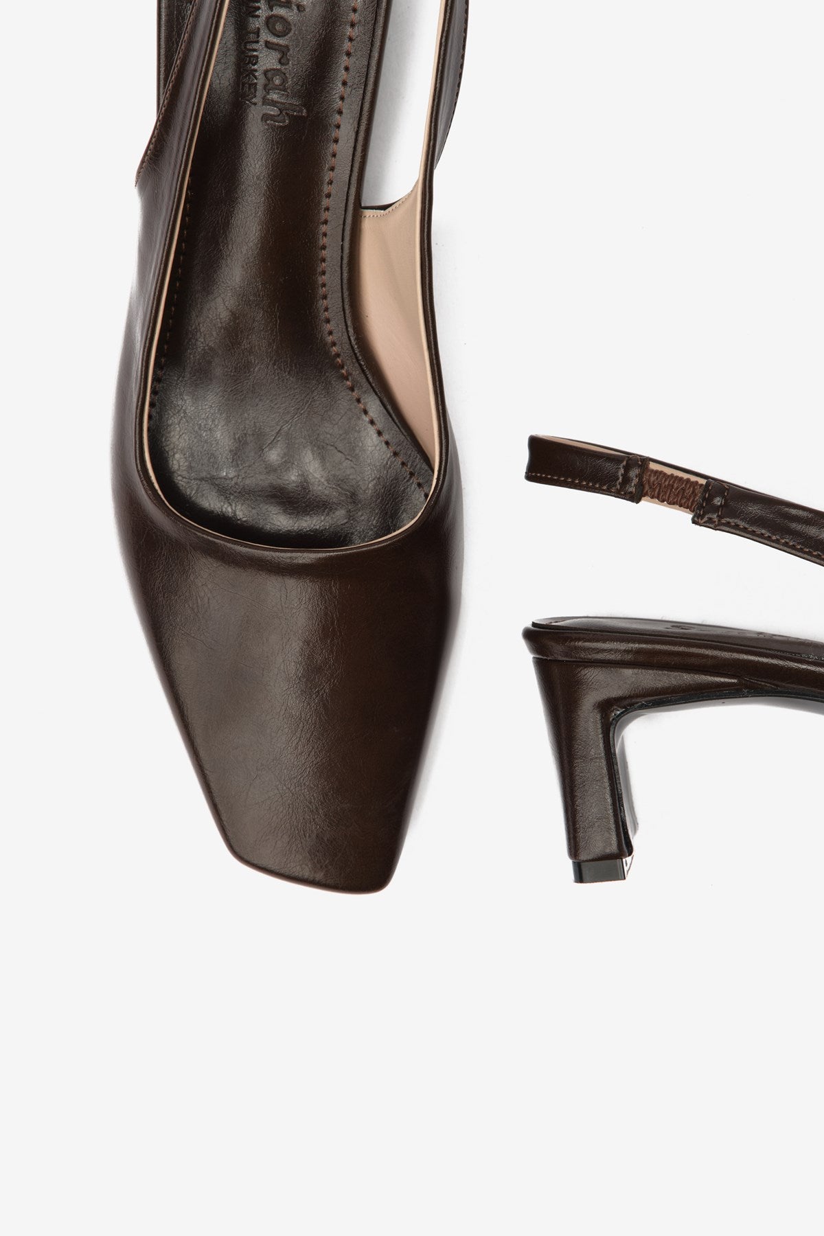 Kahverengi Cilt Küt Burun Kadın Topuklu Ayakkabı
