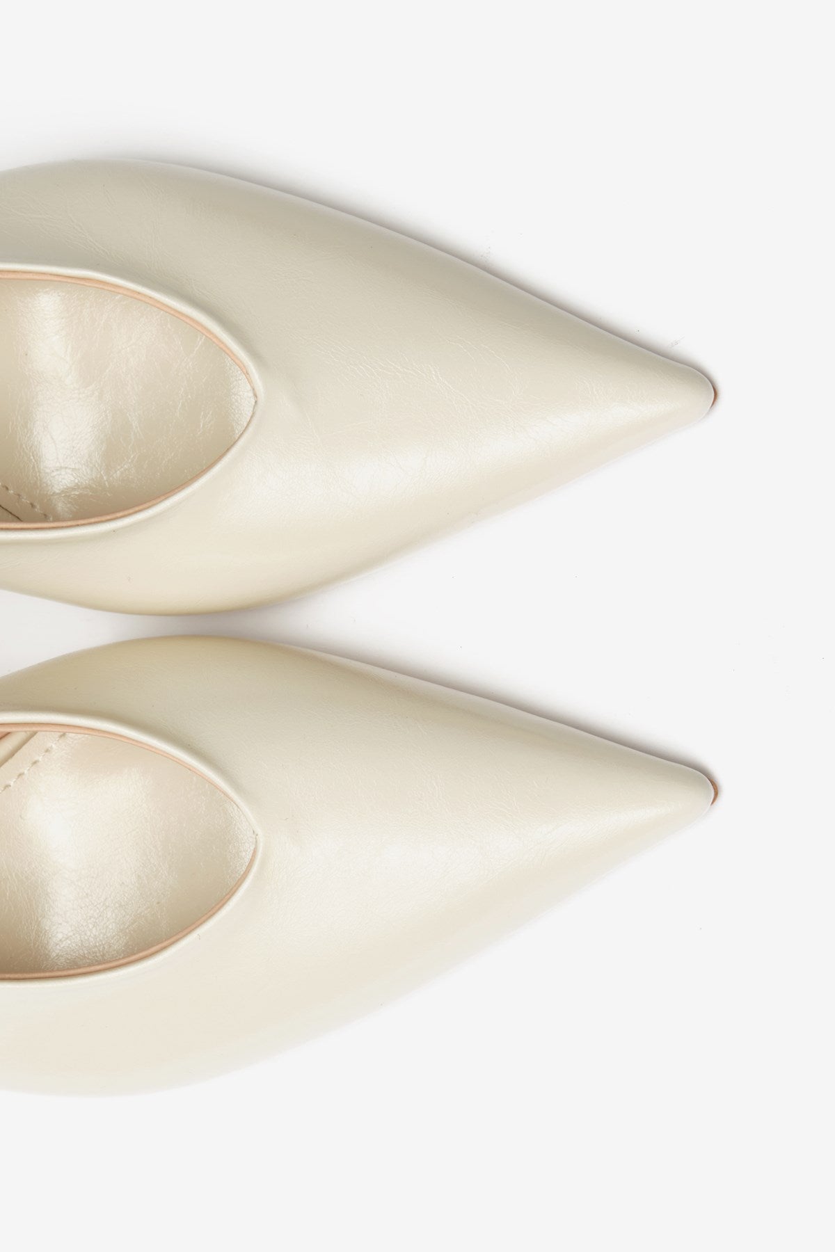 Vexta Krem Cilt Sivri Burun Arkası Açık Kadın Topuklu Ayakkabı