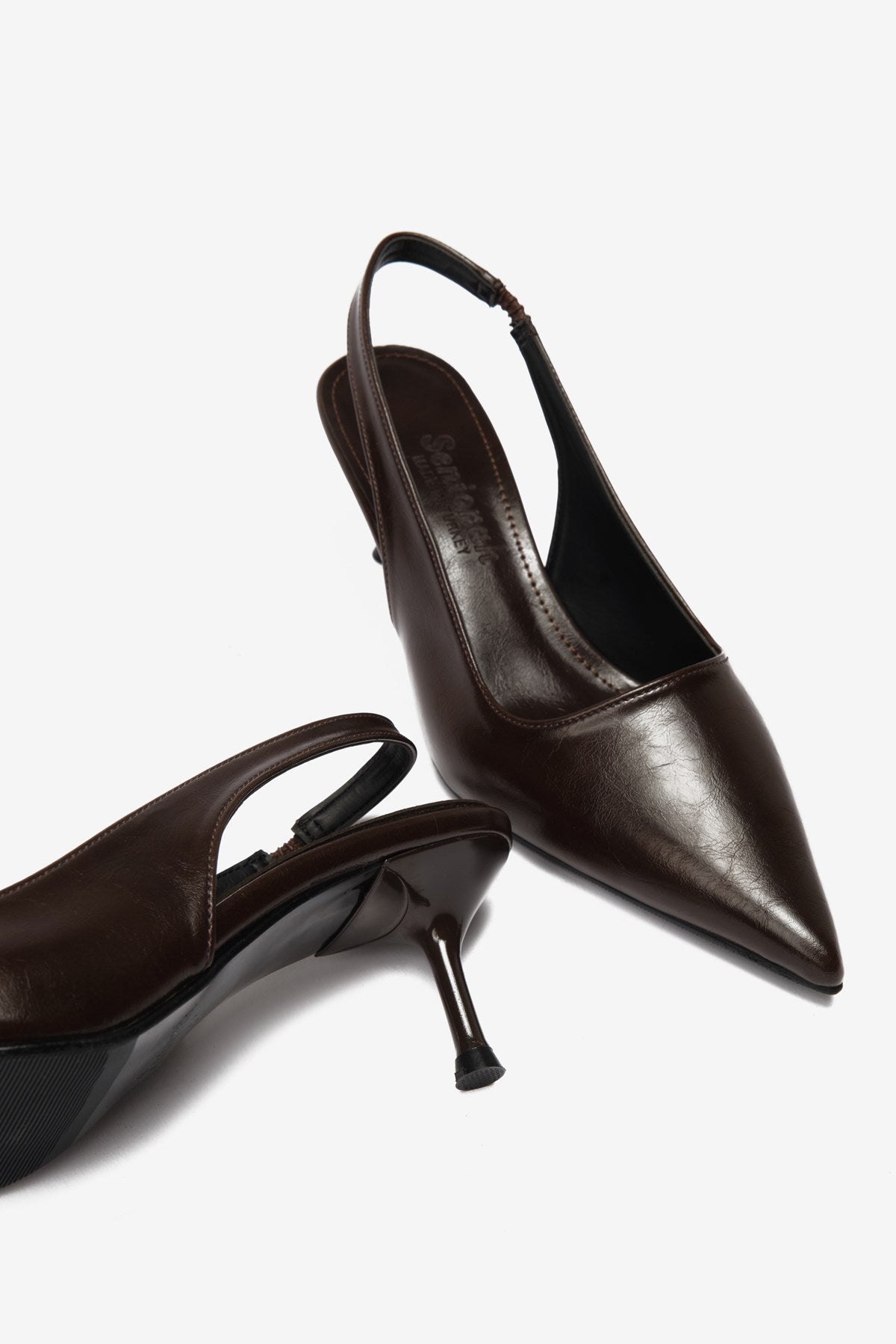 Noda Kahverengi Cilt Lastik Detaylı Kadın Topuklu Ayakkabı