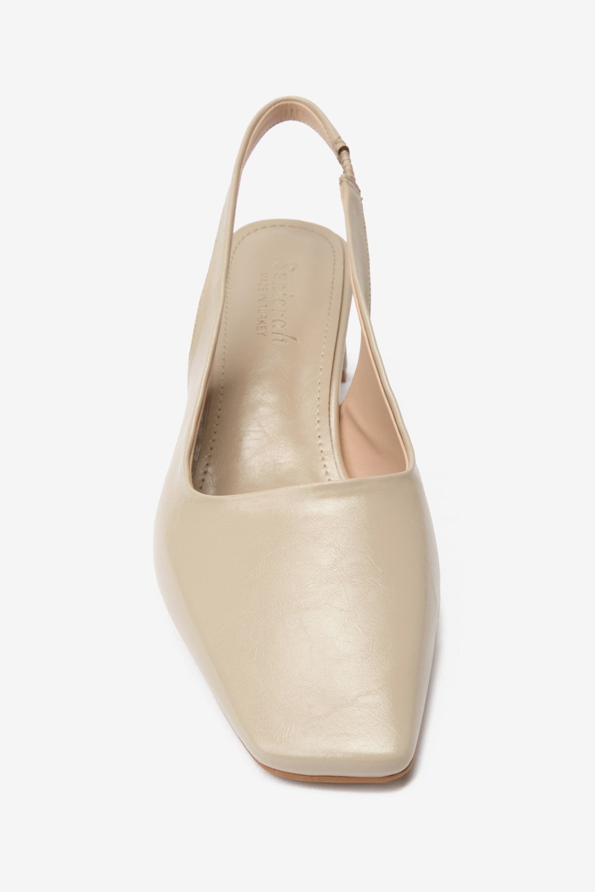 Krem Cilt Küt Burun Kadın Topuklu Ayakkabı
