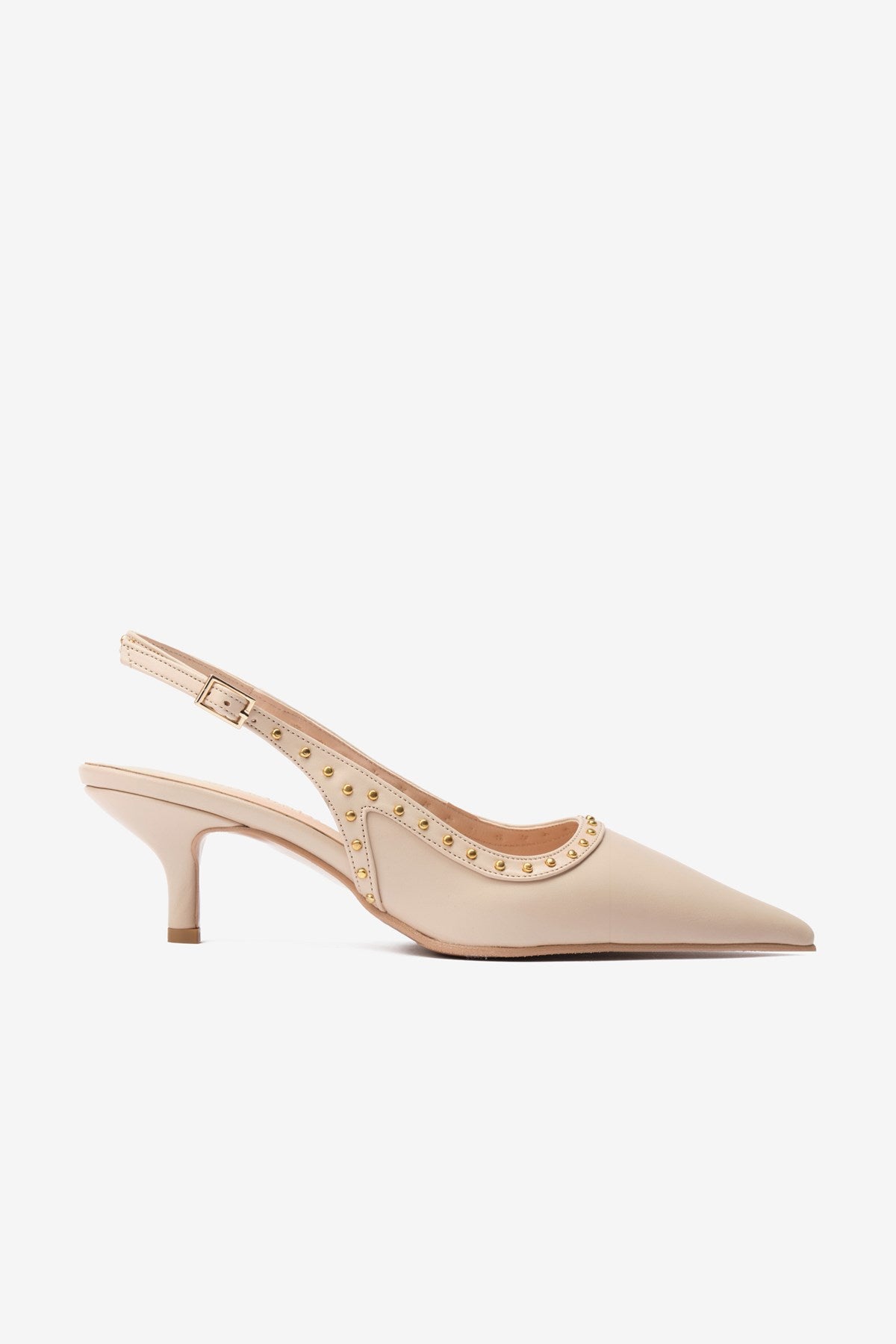 Ankle Bej Cilt Zımbalı Sivri Burun Kadın Topuklu Ayakkabı