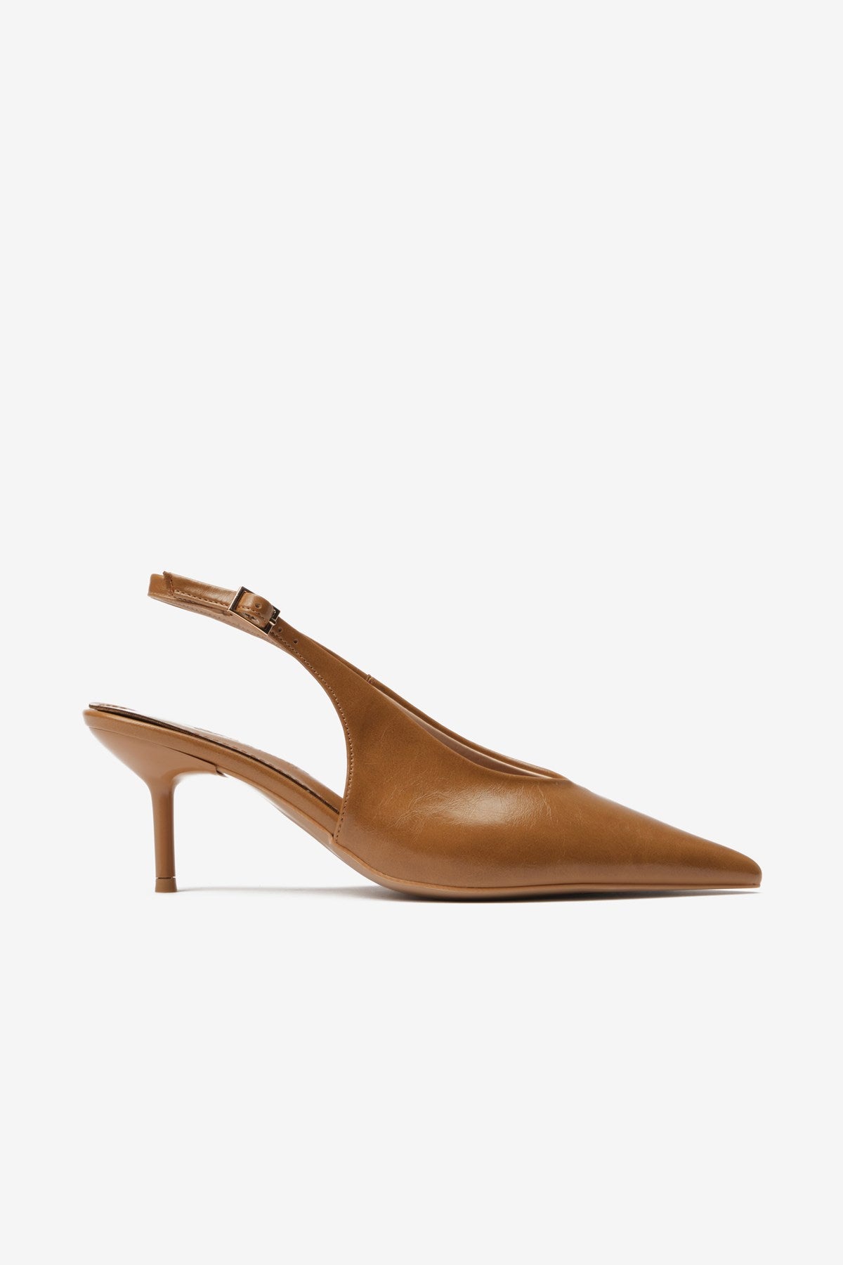 Vexta Taba Cilt Sivri Burun Arkası Açık Kadın Topuklu Ayakkabı