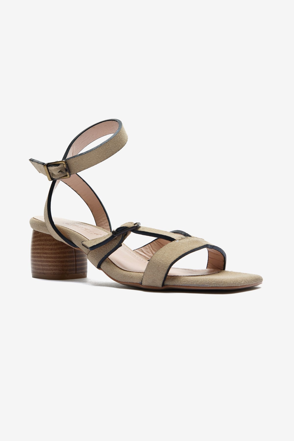 Florante Bej Süet Bilek Bağ Detaylı Kadın Kalın Topuklu Ayakkabı