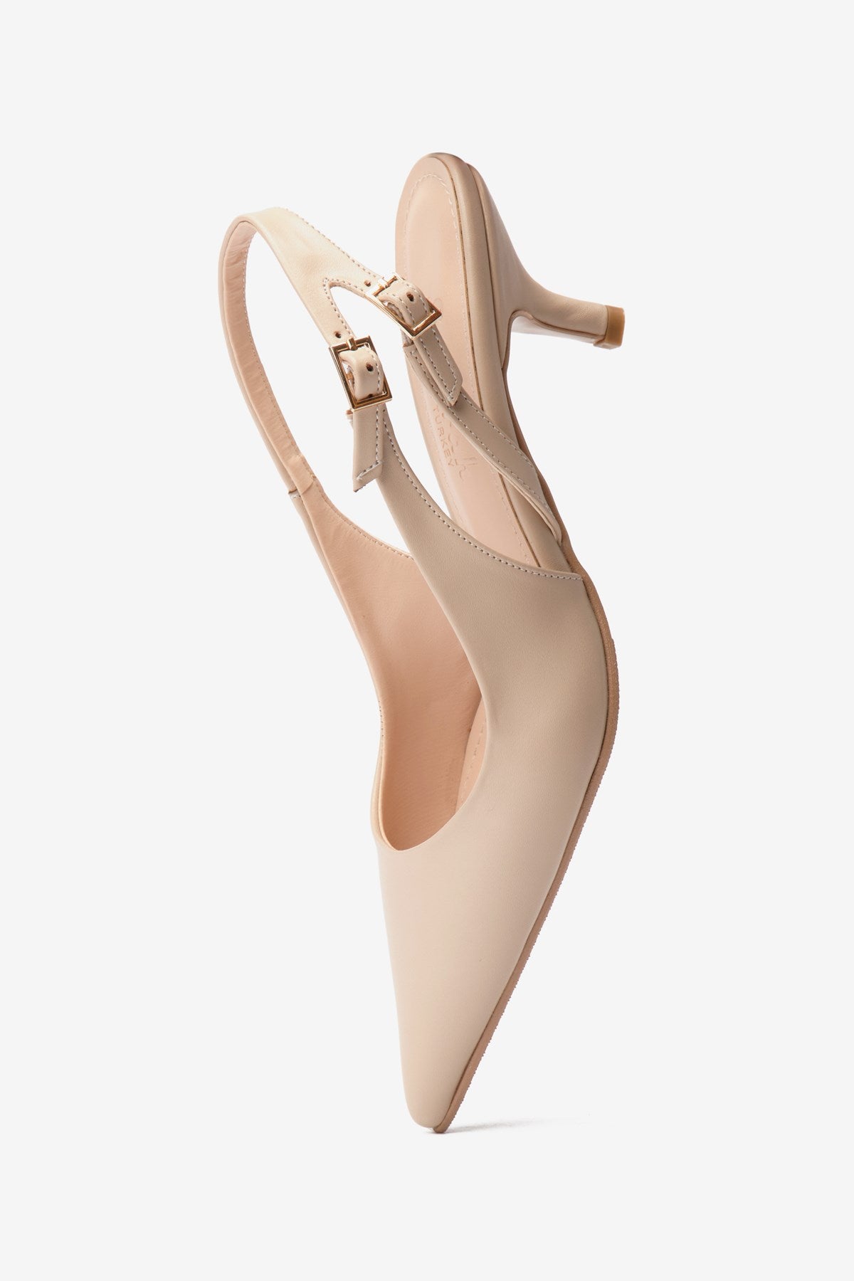 Bej Cilt Çift Tokalı Kadın Topuklu Ayakkabı