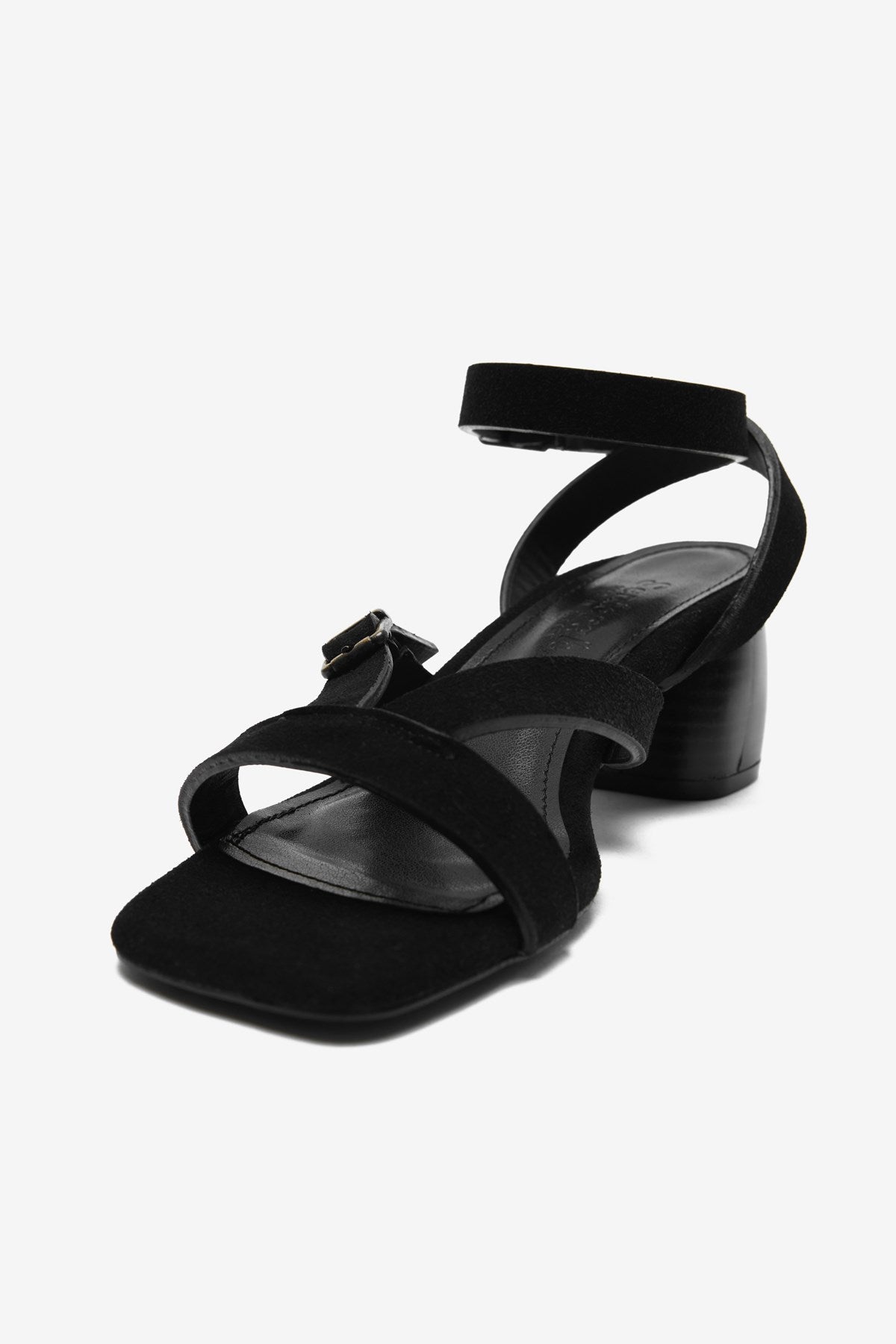 Florante Siyah Süet Bilek Bağ Detaylı Kadın Kalın Topuklu Ayakkabı