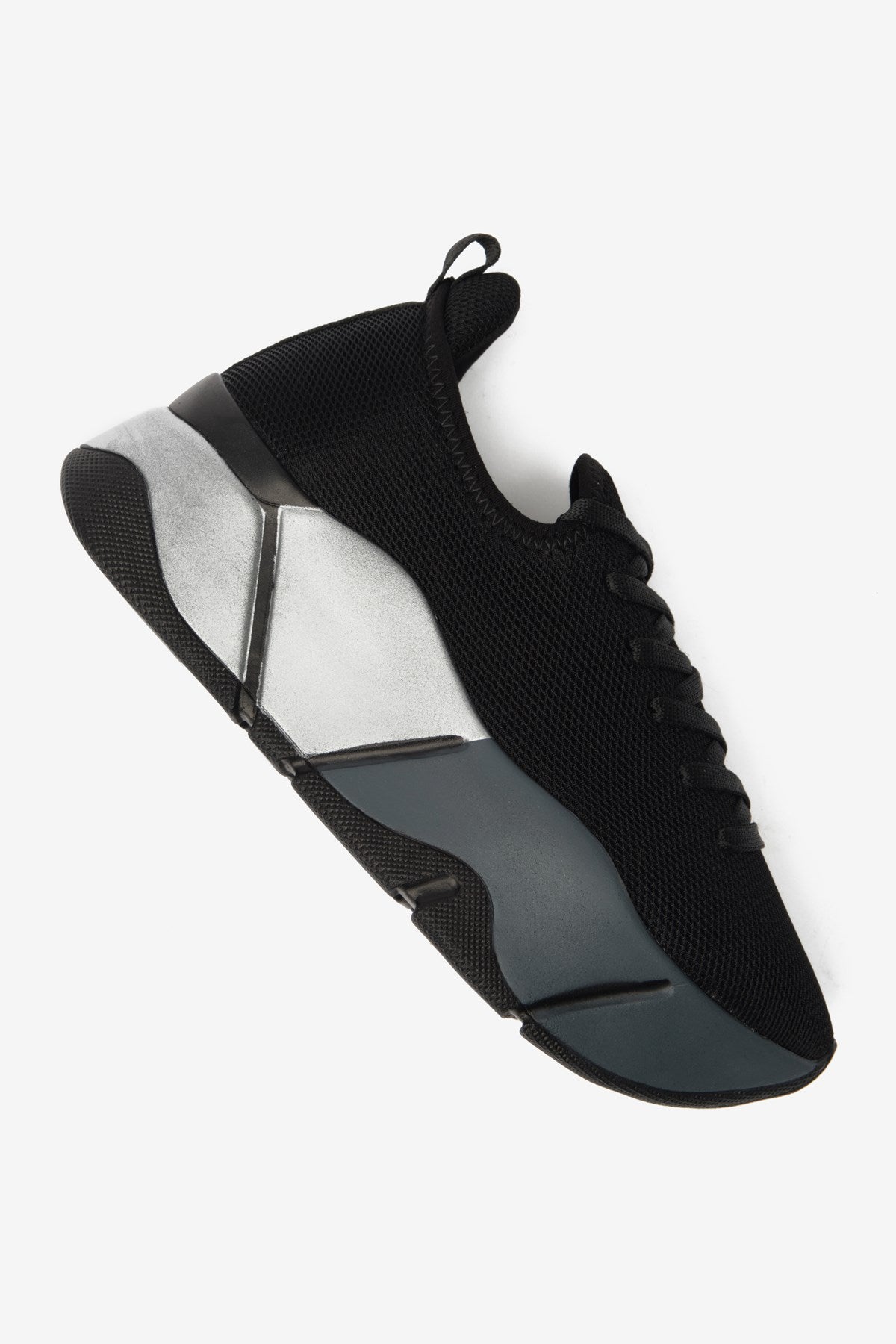 İrene Yüksek Taban Siyah-Gri Streç File Kadın Spor Ayakkabı