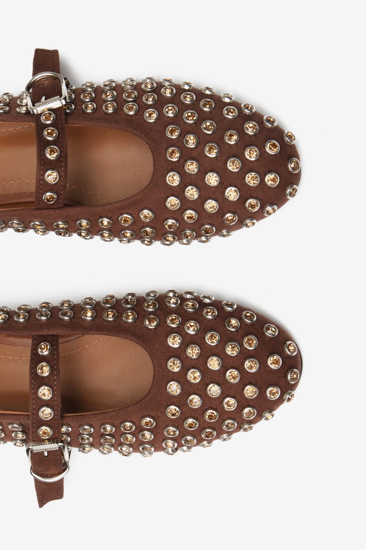 Kahverengi Süet Toka Detaylı Taşlı Kadın Babet