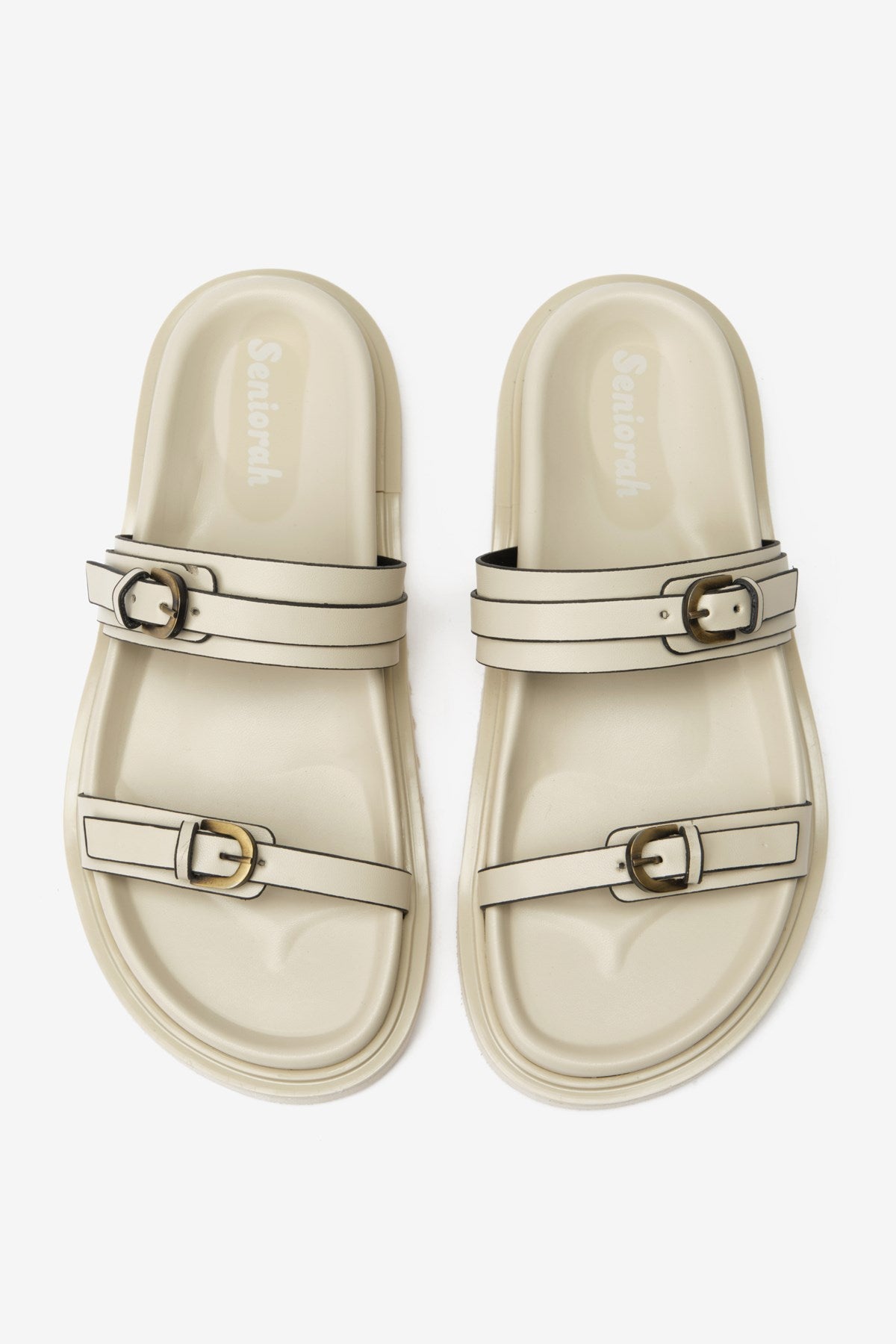 Twin Bej Cilt İnce Çift Bantlı Kadın Terlik