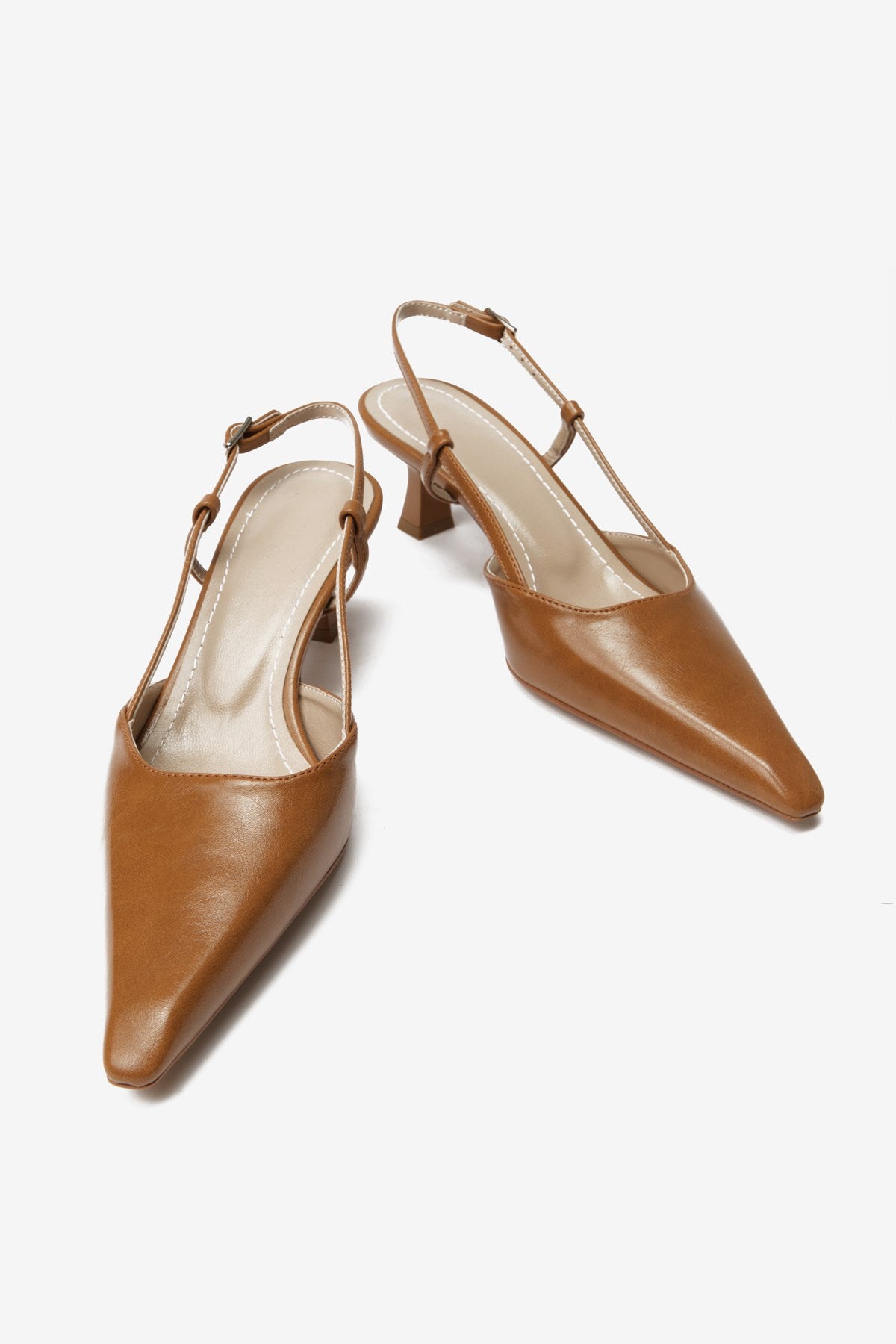 Taba Cilt Arkası Açık Kadın Topuklu Ayakkabı