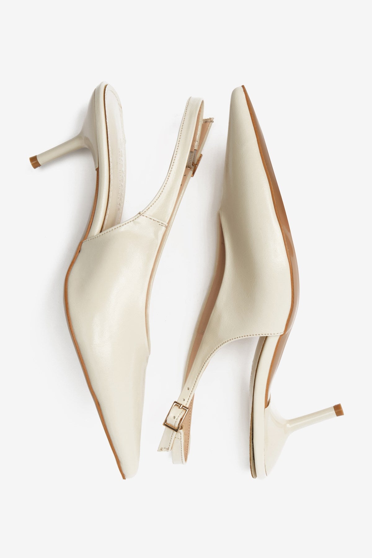 Krem Cilt Sivri Burun Arkası Açık Kadın Topuklu Ayakkabı