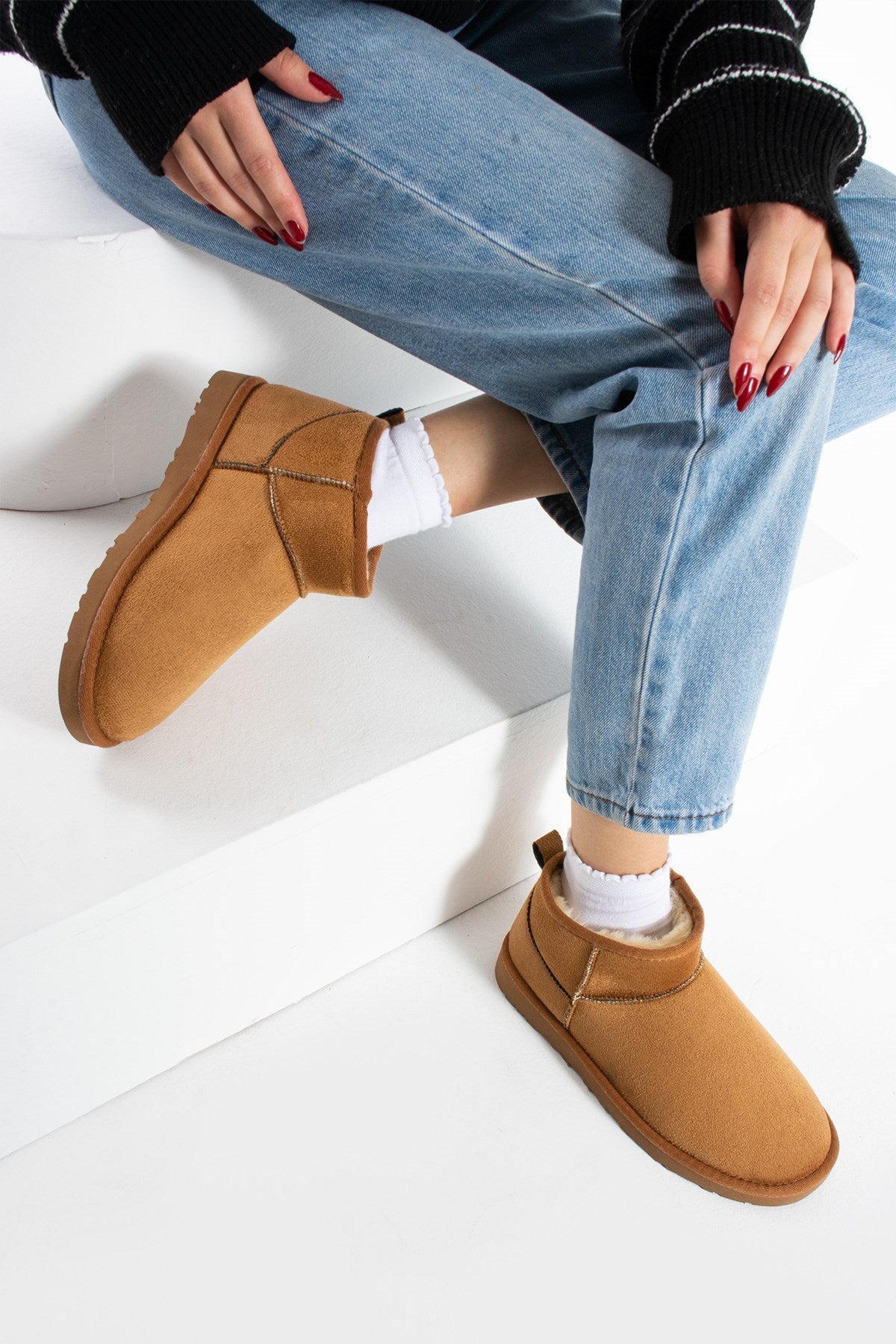 Liana Taba Süet İnce Tabanlı İçi Kürklü Kadın Bot