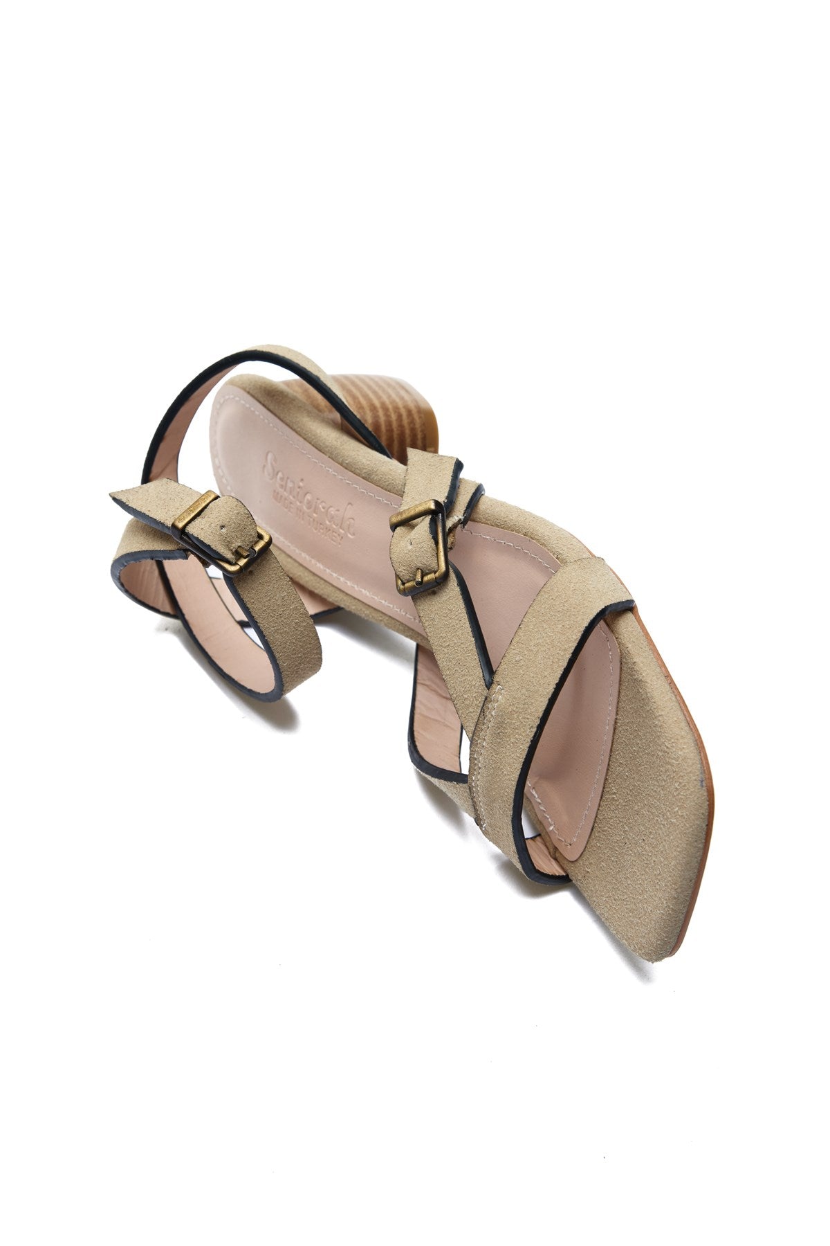 Florante Bej Süet Bilek Bağ Detaylı Kadın Kalın Topuklu Ayakkabı