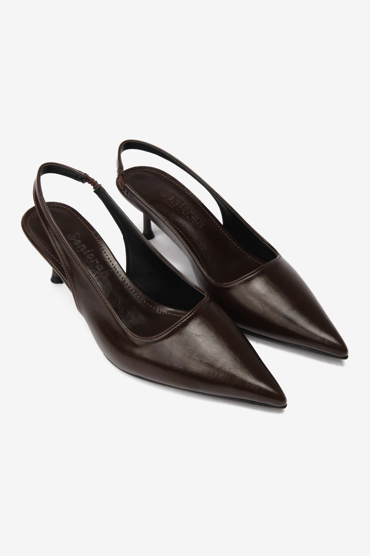 Noda Kahverengi Cilt Lastik Detaylı Kadın Topuklu Ayakkabı