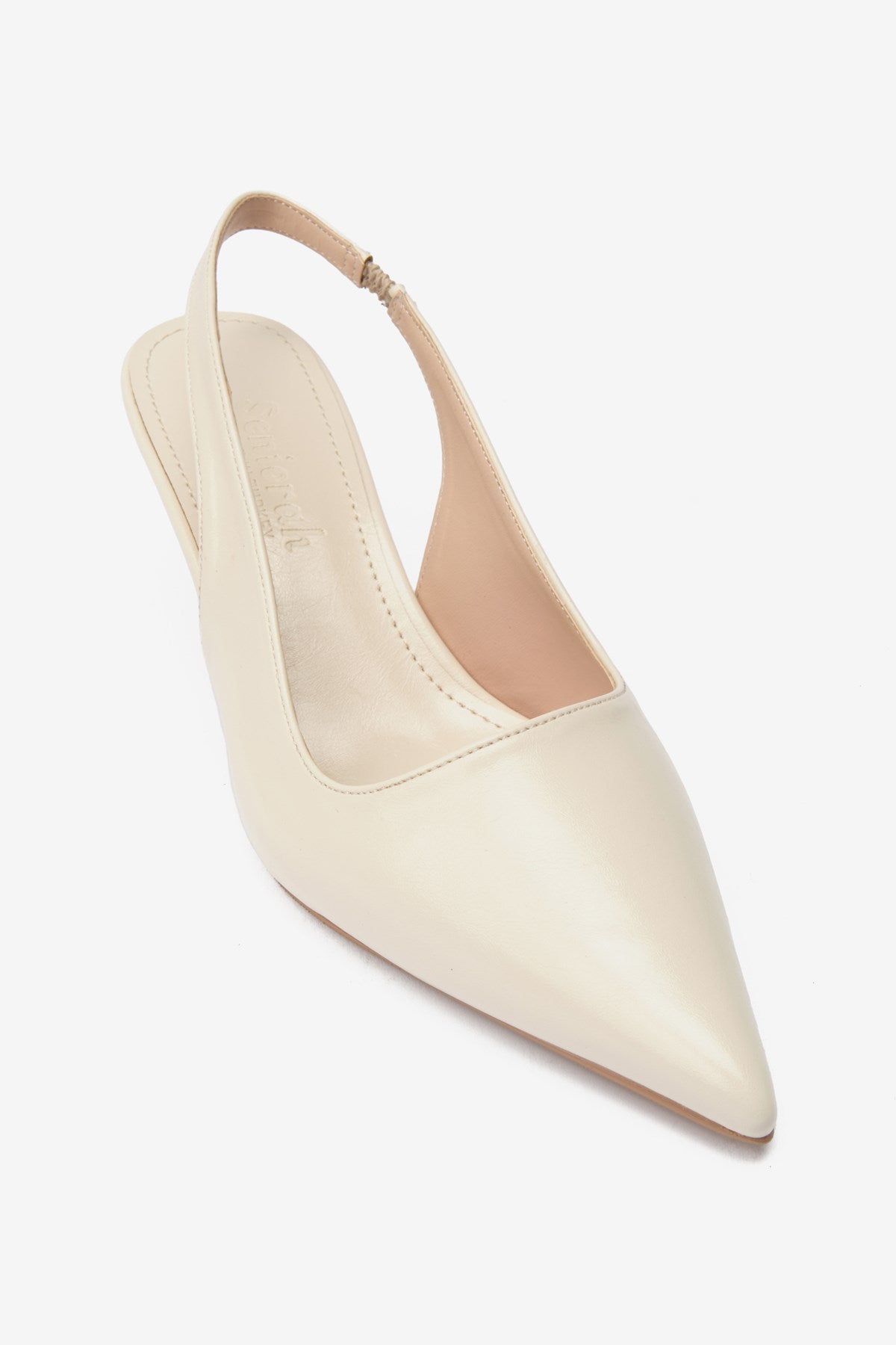 Noda Krem Cilt Lastik Detaylı Kadın Topuklu Ayakkabı