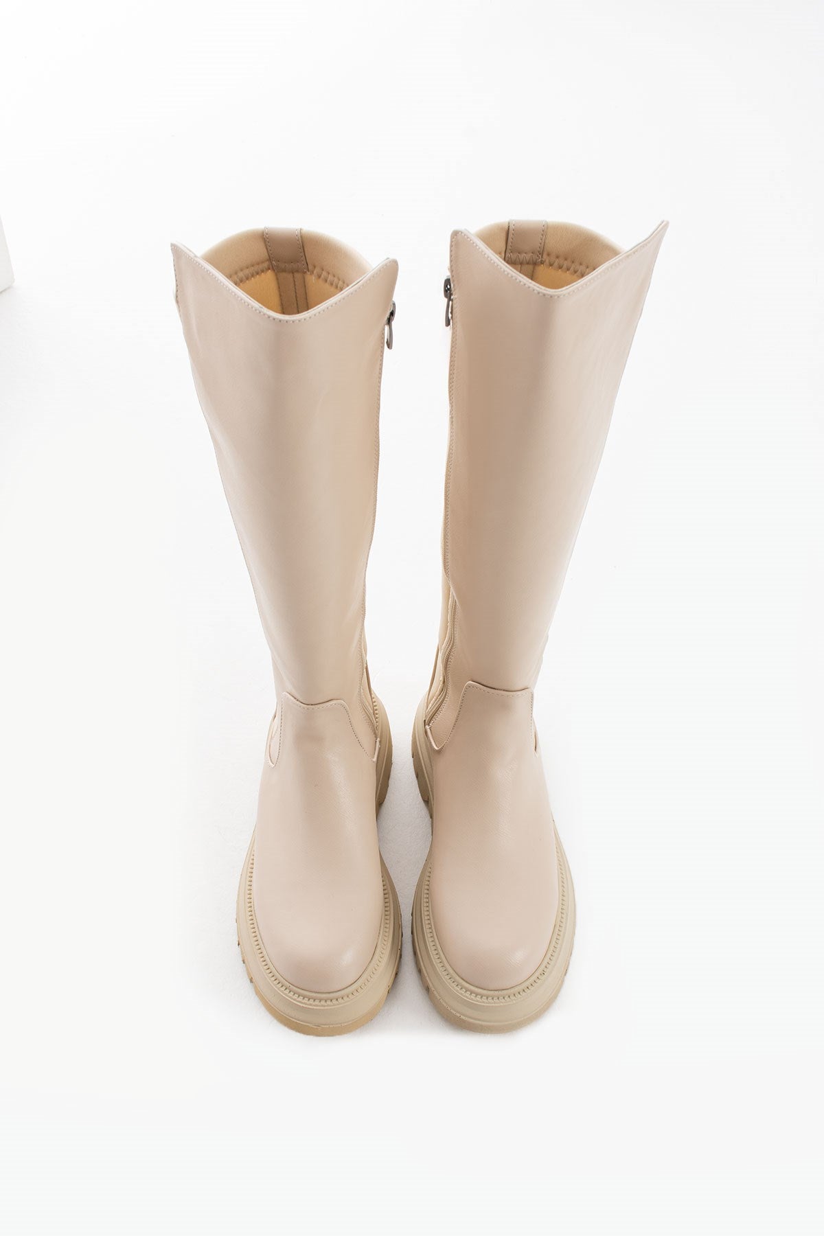 Calf Krem Cilt Esnek Baldır Detaylı Kadın Çizme