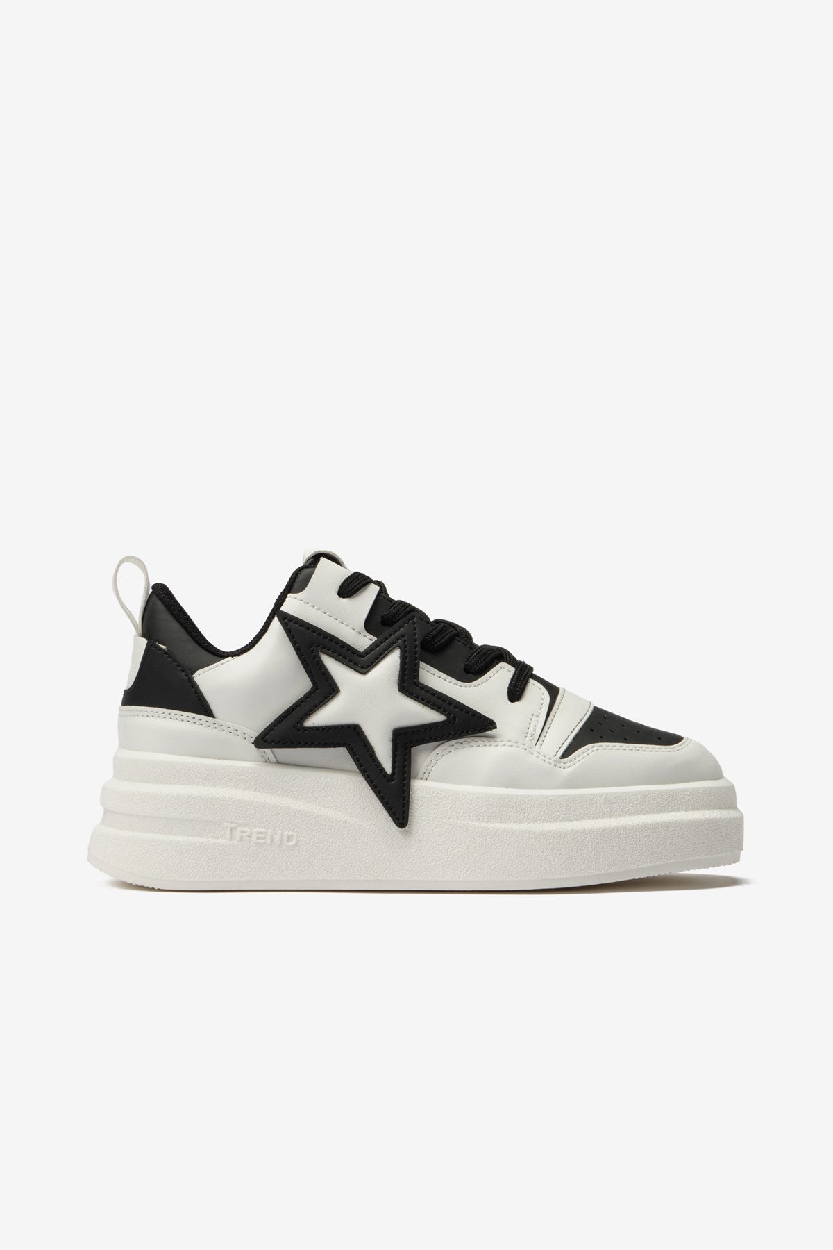 Siyah-Beyaz Cilt Yıldız Desenli Kadın Spor Ayakkabı