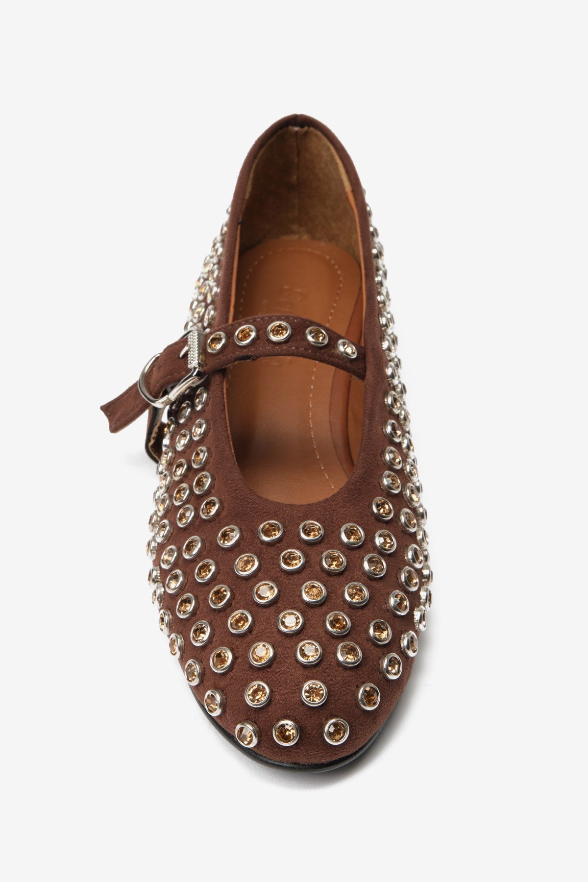 Kahverengi Süet Toka Detaylı Taşlı Kadın Babet