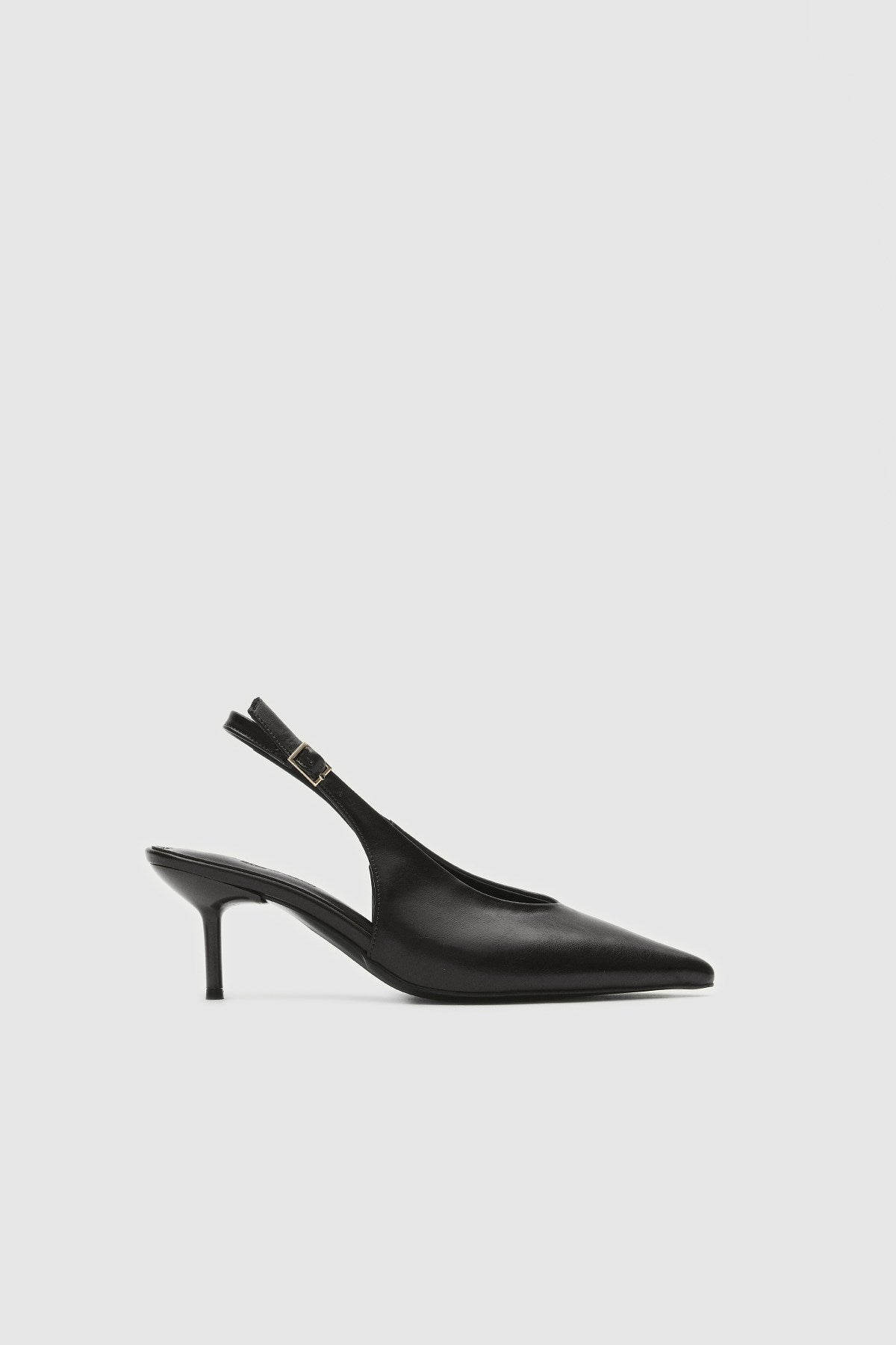 Vexta Siyah Cilt Sivri Burun Arkası Açık Kadın Topuklu Ayakkabı