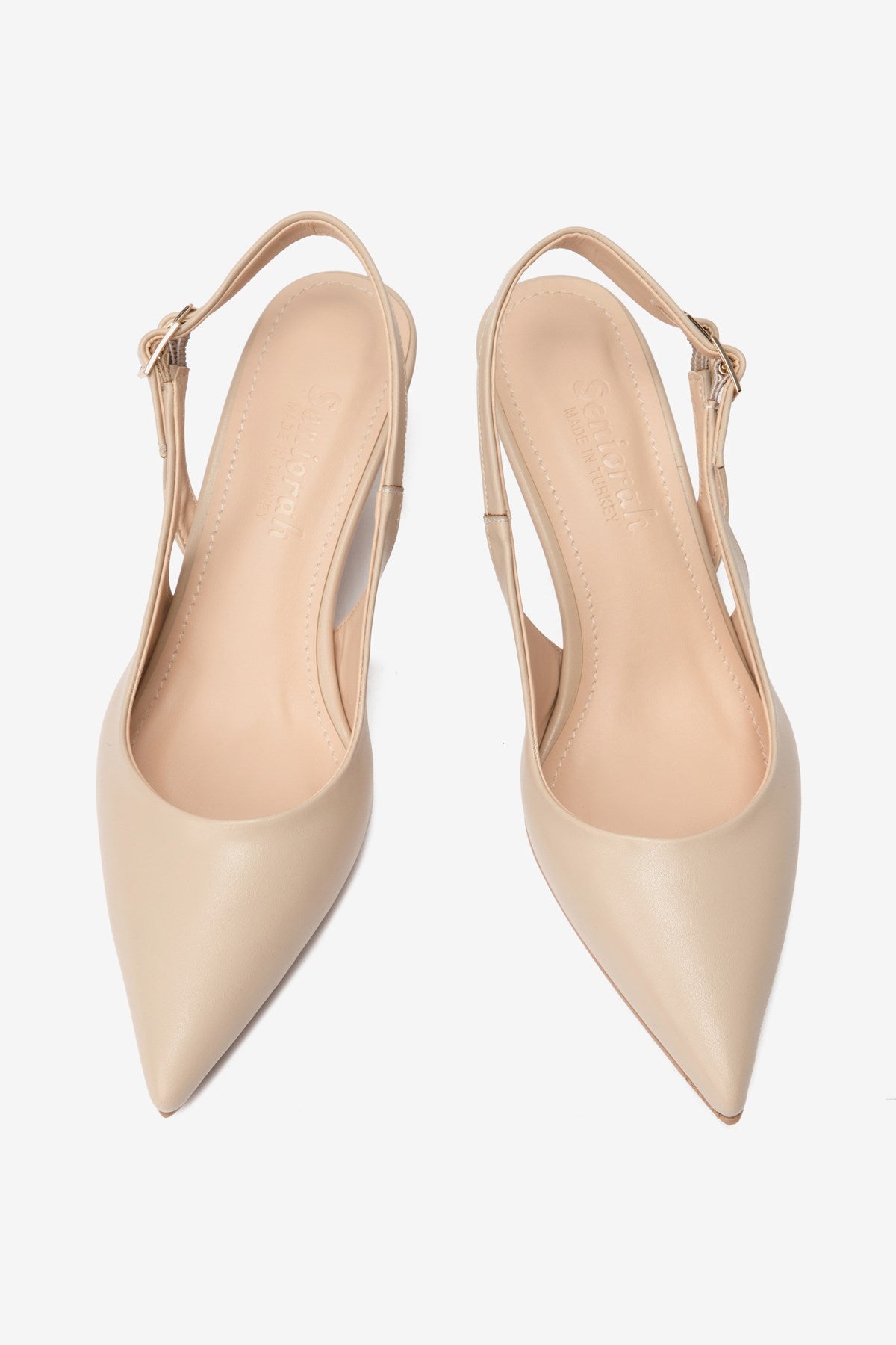 Bej Cilt Çift Tokalı Kadın Topuklu Ayakkabı