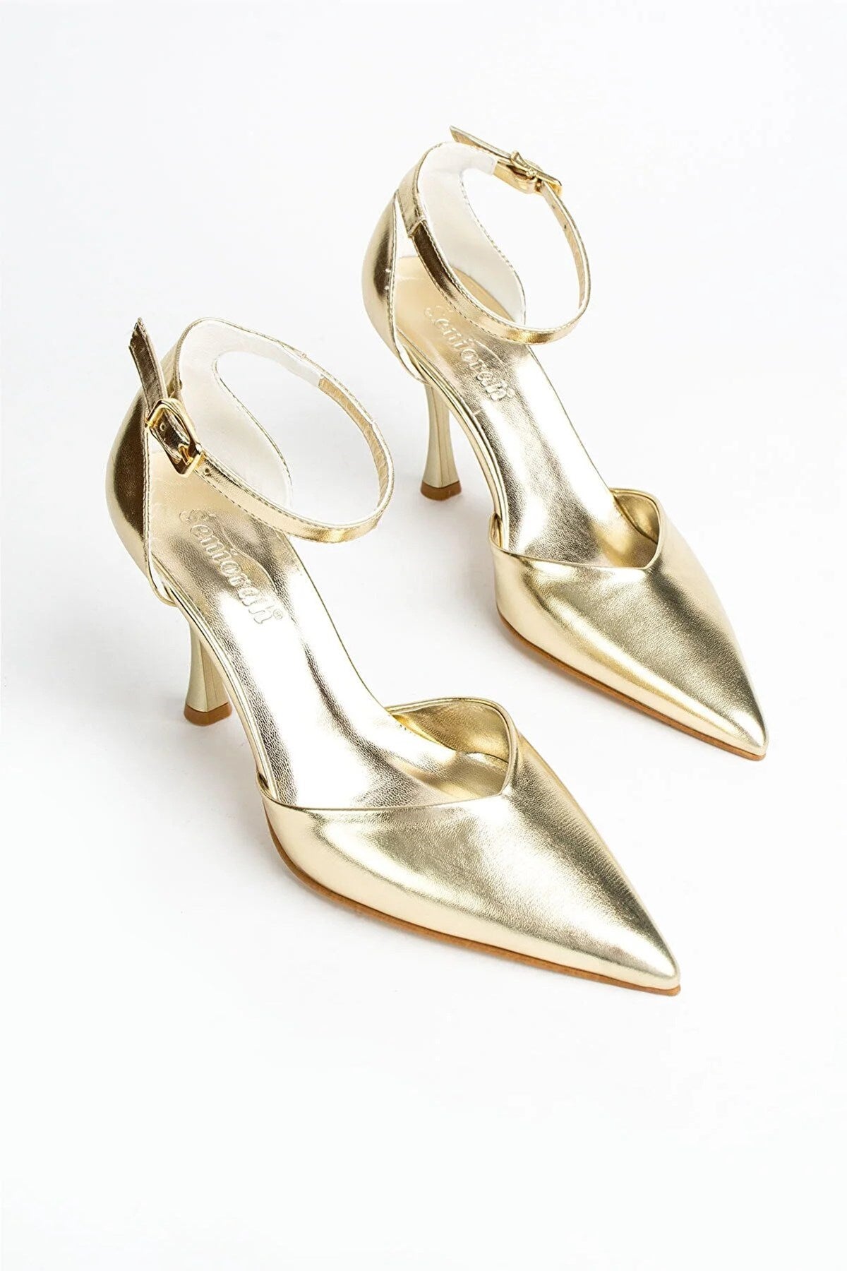 Celandia Gold Metalik Cilt Kadın Topuklu Ayakkabı