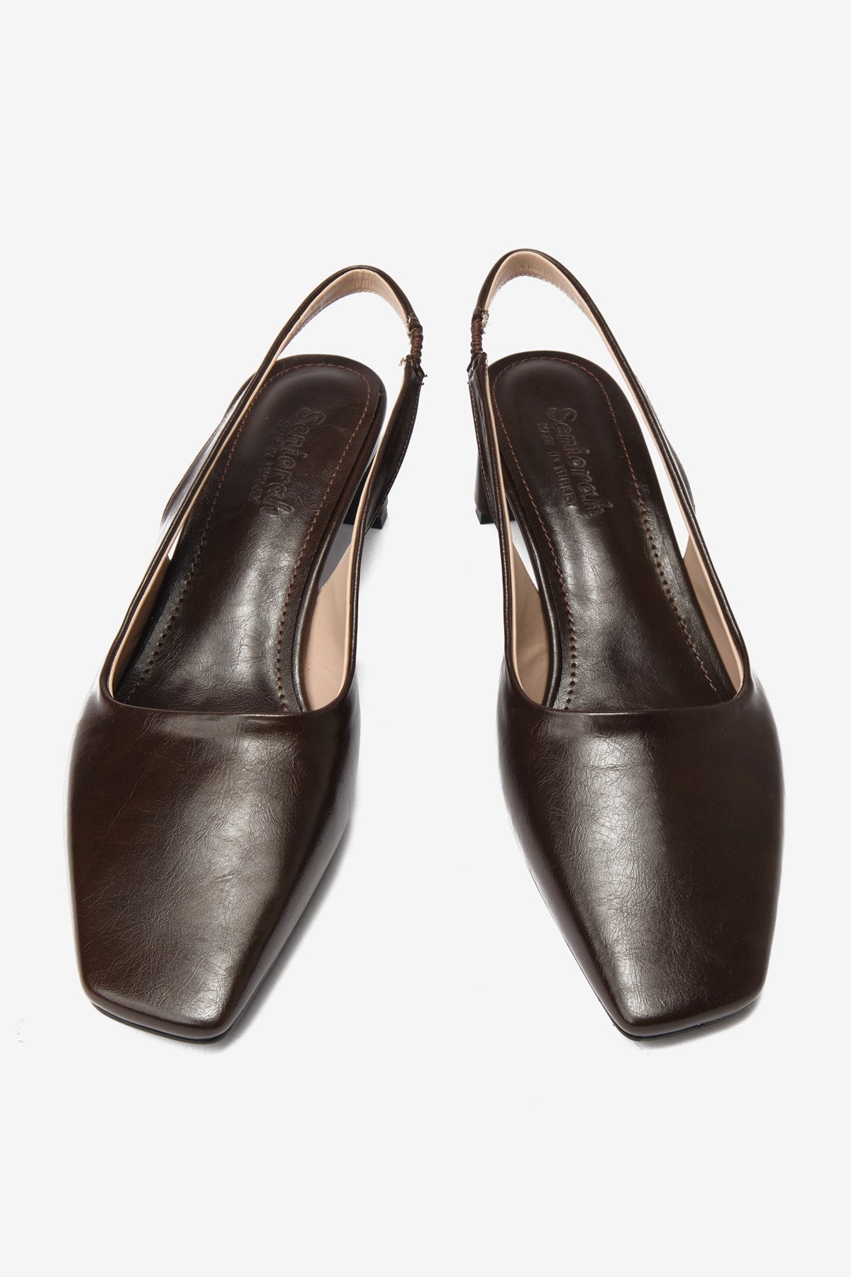 Kahverengi Cilt Küt Burun Kadın Topuklu Ayakkabı