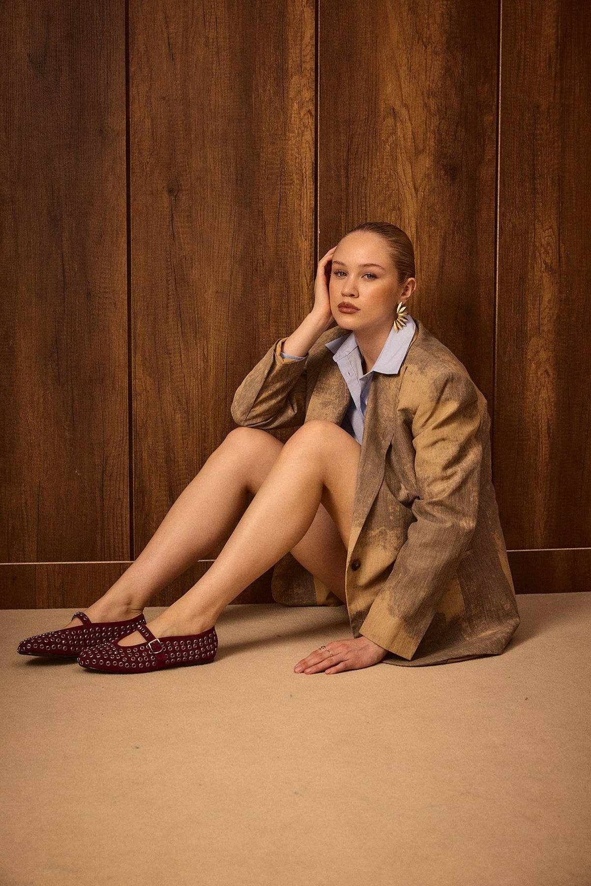 Bordo Süet Toka Detaylı Taşlı Kadın Babet