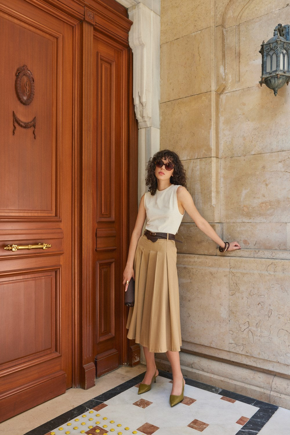 Noda Haki Cilt Lastik Detaylı Kadın Topuklu Ayakkabı