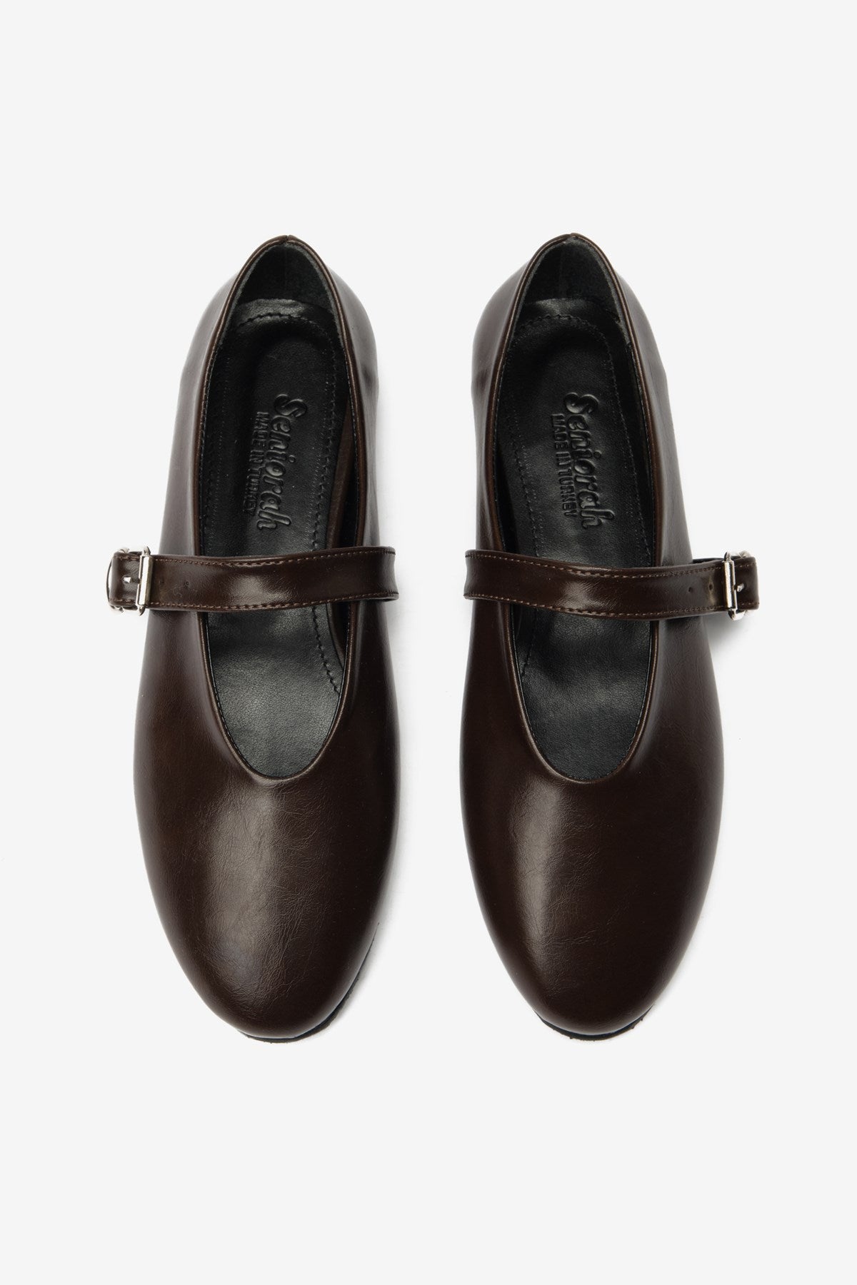 Kahverengi Rugan Toka Detaylı Balerin Kadın Babet