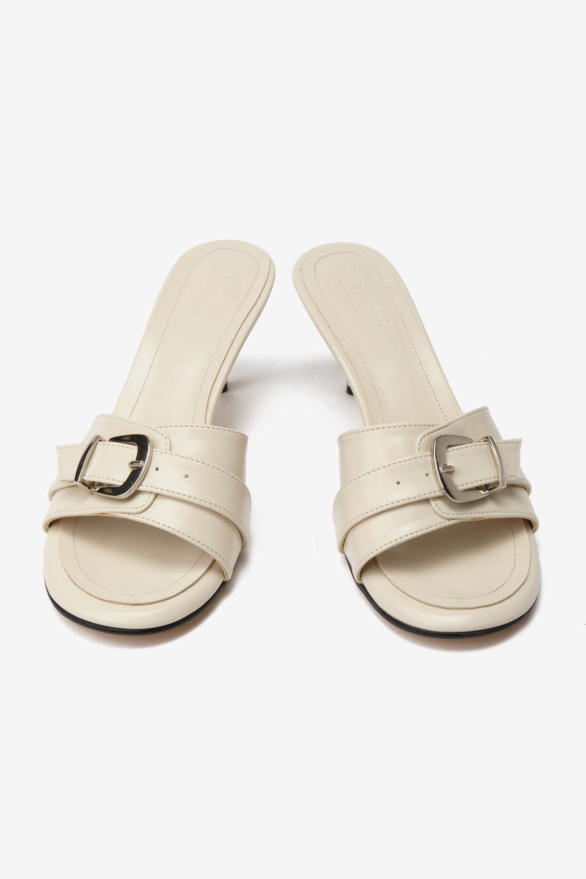 Kallia Krem Rugan Toka Detaylı Topuklu Kadın Terlik