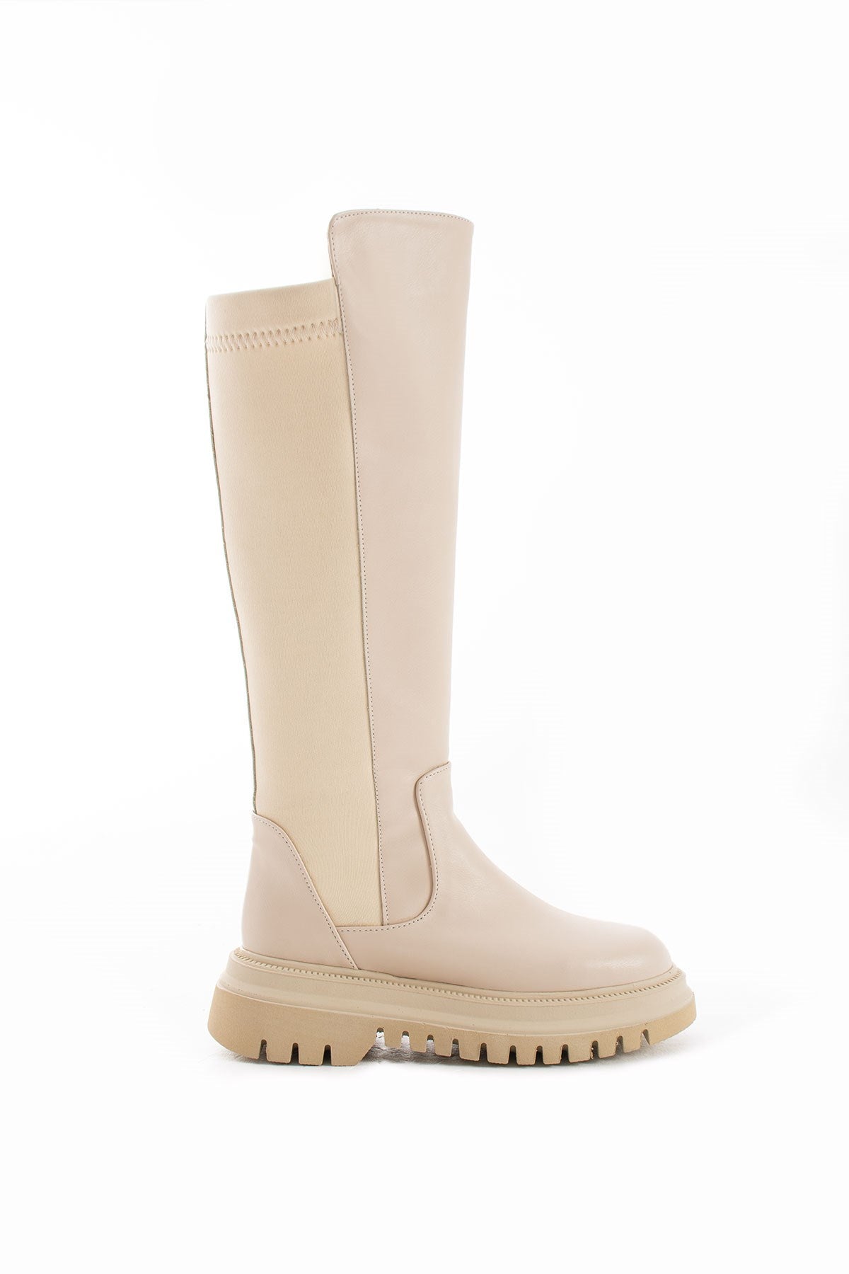 Calf Krem Cilt Esnek Baldır Detaylı Kadın Çizme