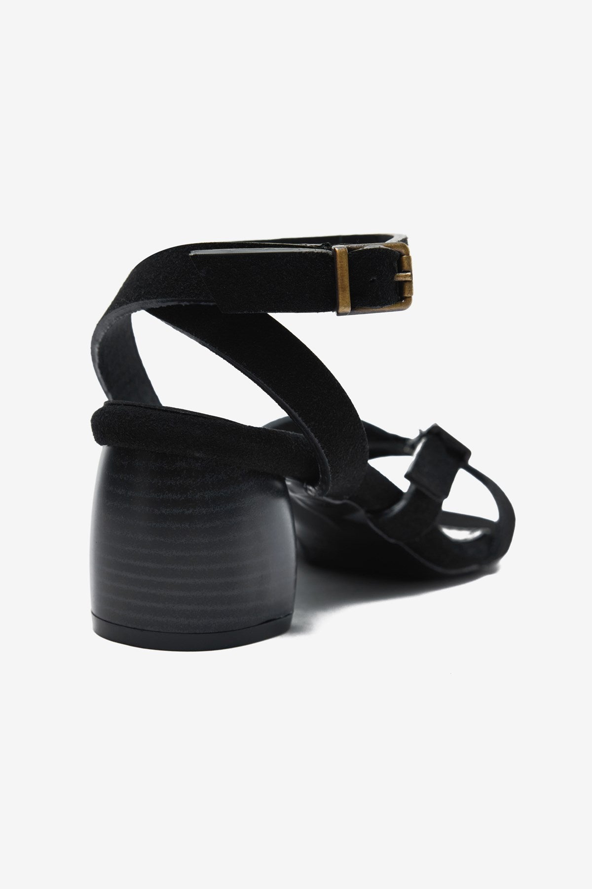 Florante Siyah Süet Bilek Bağ Detaylı Kadın Kalın Topuklu Ayakkabı