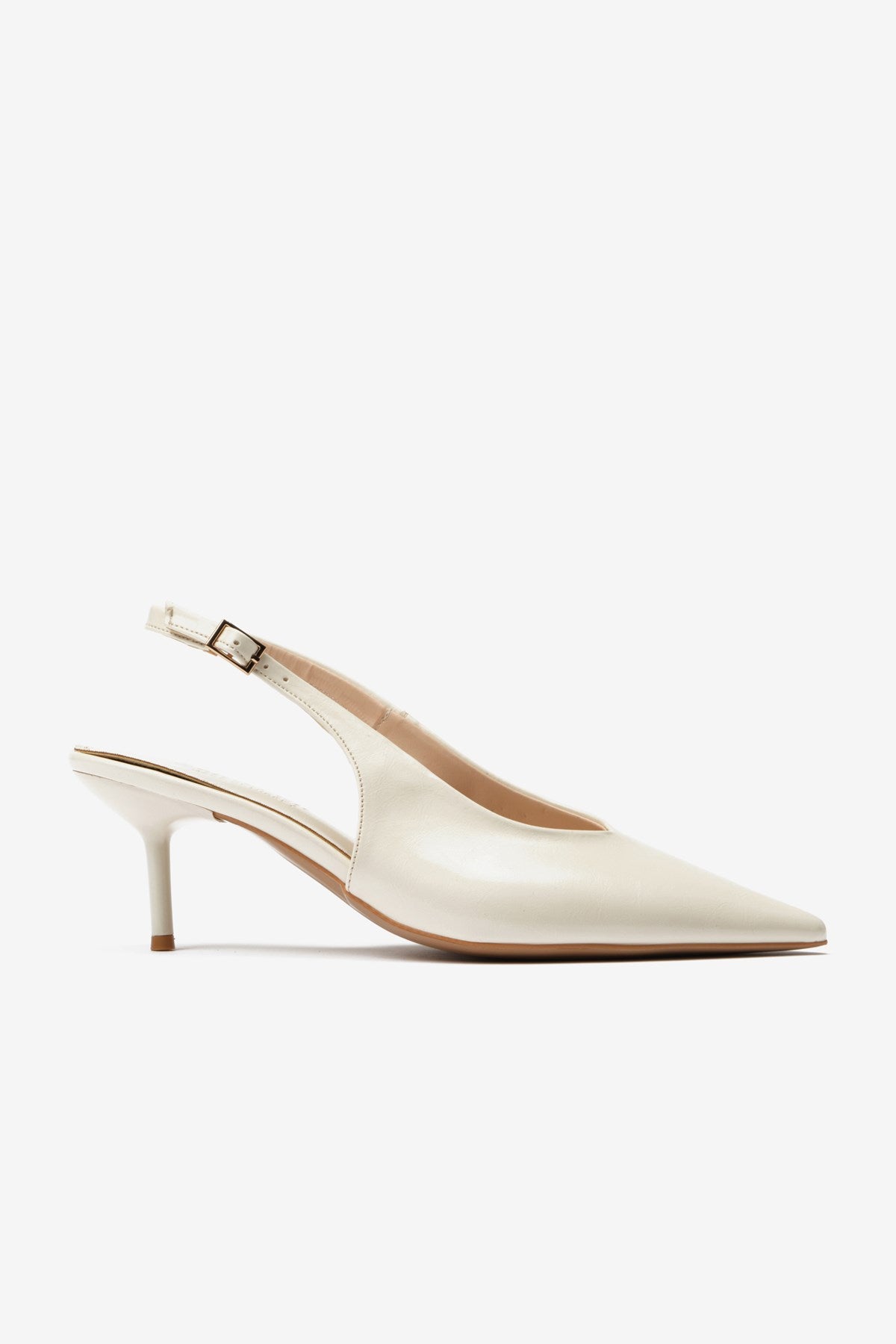 Krem Cilt Sivri Burun Arkası Açık Kadın Topuklu Ayakkabı