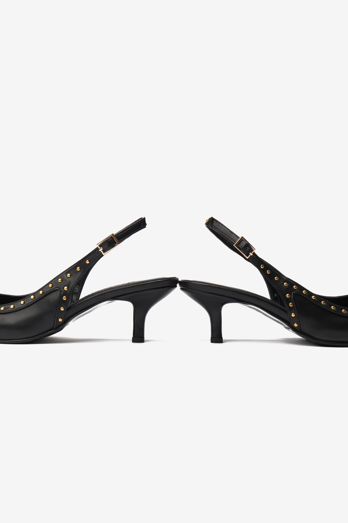 Ankle Siyah Cilt Zımbalı Sivri Burun Kadın Topuklu Ayakkabı