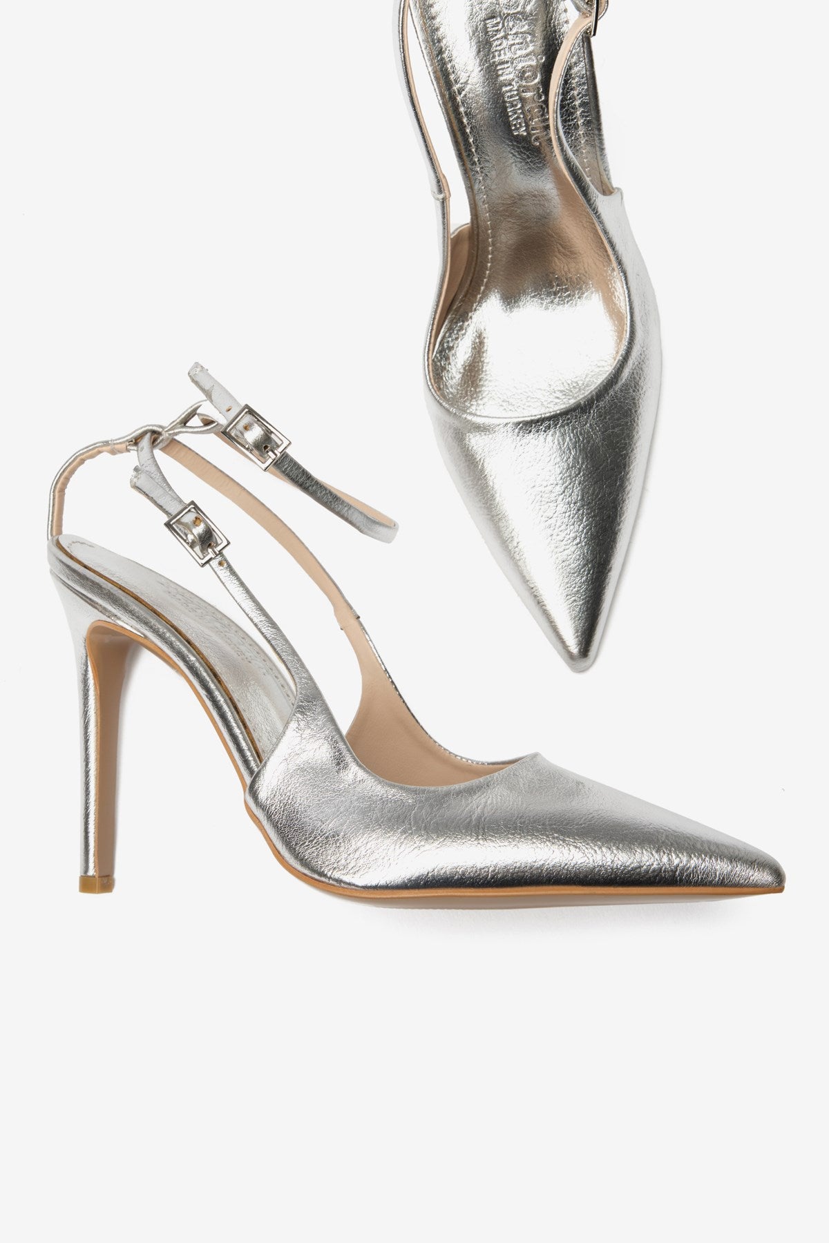 Gümüş Metalik-Cilt Bilek Bağlı Kadın Topuklu Ayakkabı