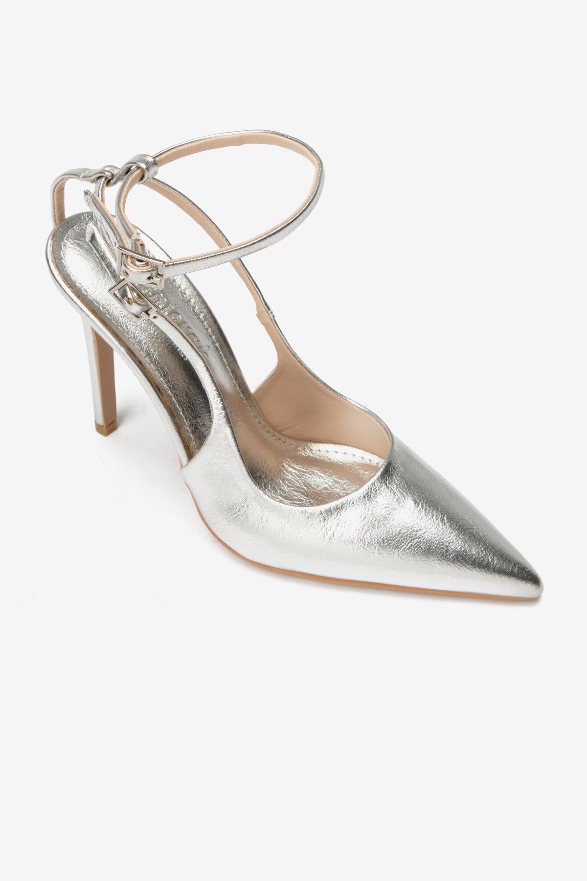 Gümüş Metalik-Cilt Bilek Bağlı Kadın Topuklu Ayakkabı