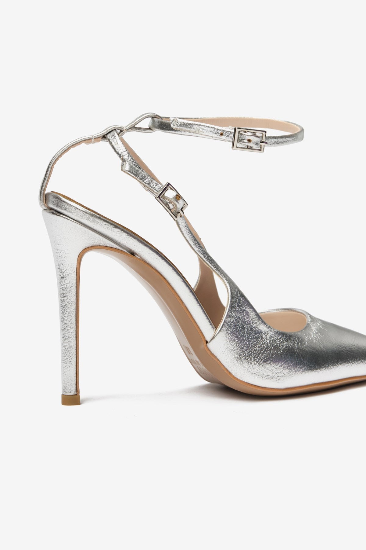 Gümüş Metalik-Cilt Bilek Bağlı Kadın Topuklu Ayakkabı