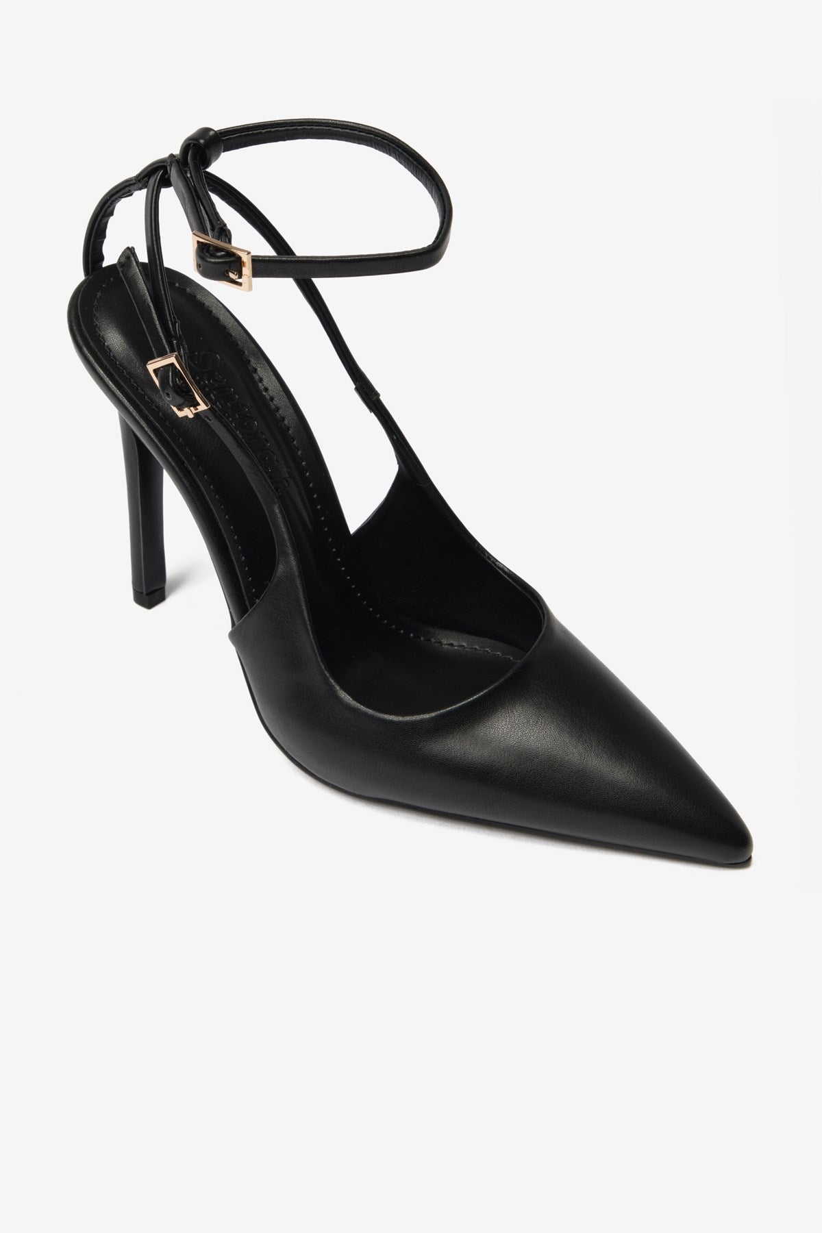 Siyah Cilt Bilek Bağlı Kadın Topuklu Ayakkabı