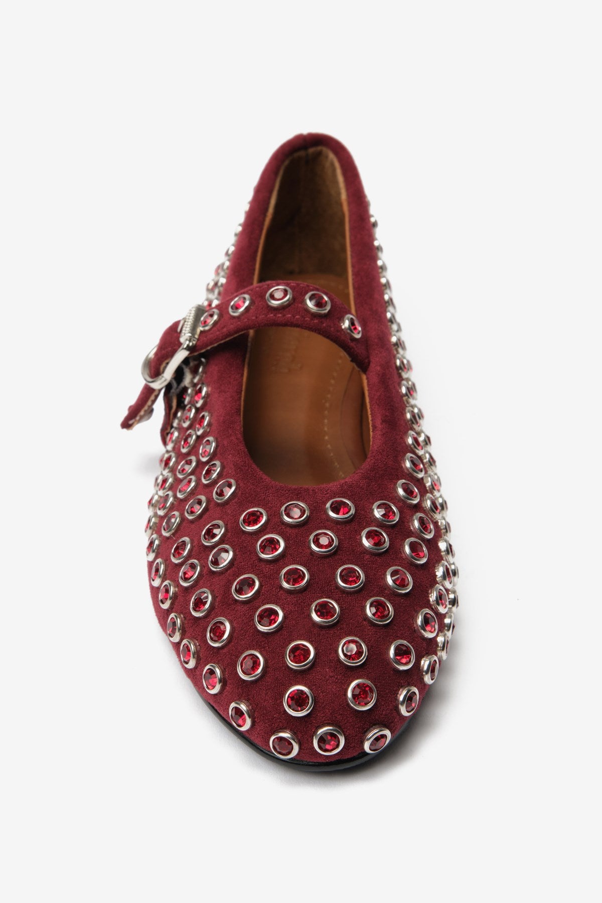 Bordo Süet Toka Detaylı Taşlı Kadın Babet