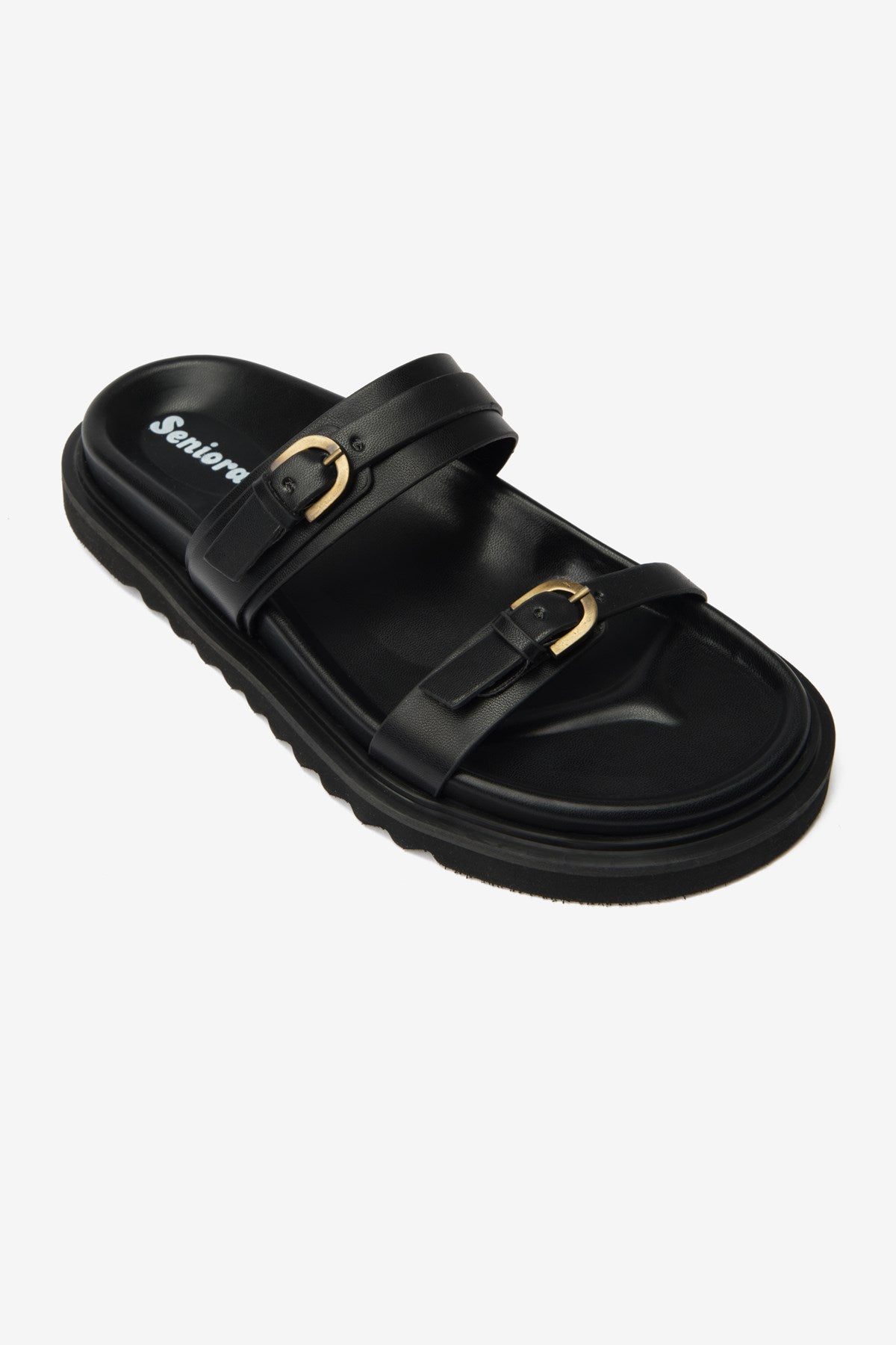 Twin Siyah Cilt İnce Çift Bantlı Kadın Terlik