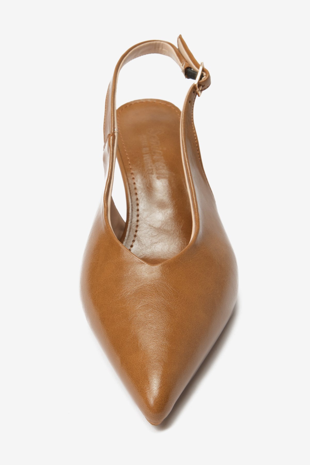 Vexta Taba Cilt Sivri Burun Arkası Açık Kadın Topuklu Ayakkabı