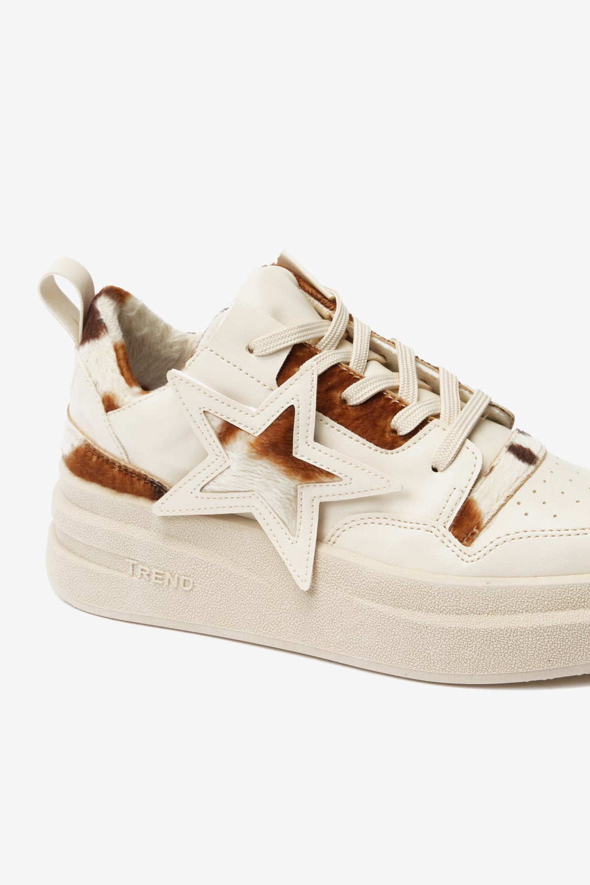 Krem Cilt Yıldız Desenli Kadın Spor Ayakkabı