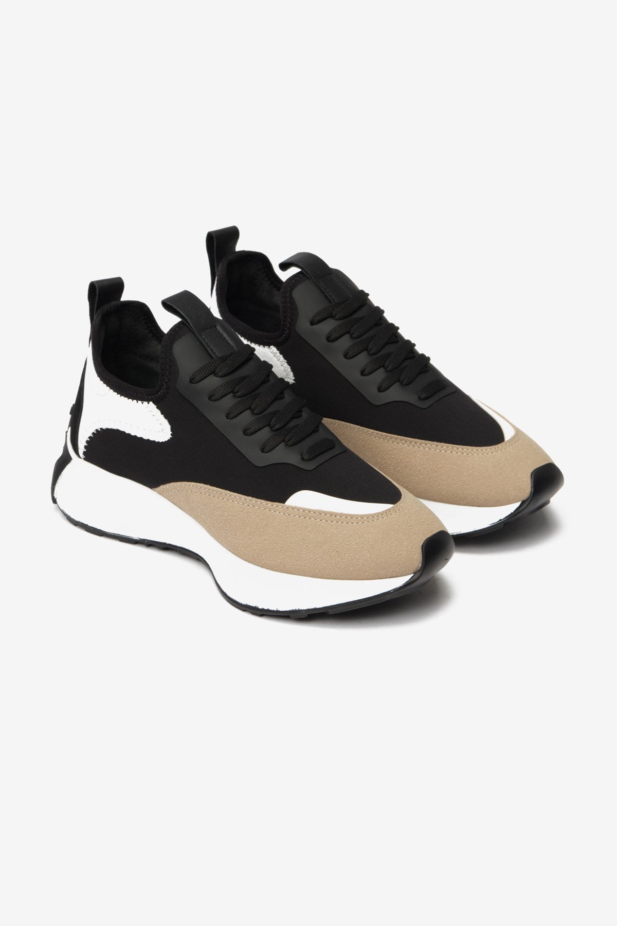 Dimity Siyah-Bej Gerçek Deri Süet Kadın Spor Ayakkabı