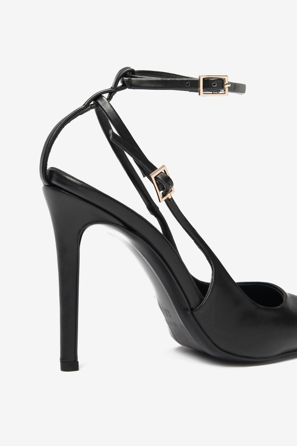 Siyah Cilt Bilek Bağlı Kadın Topuklu Ayakkabı