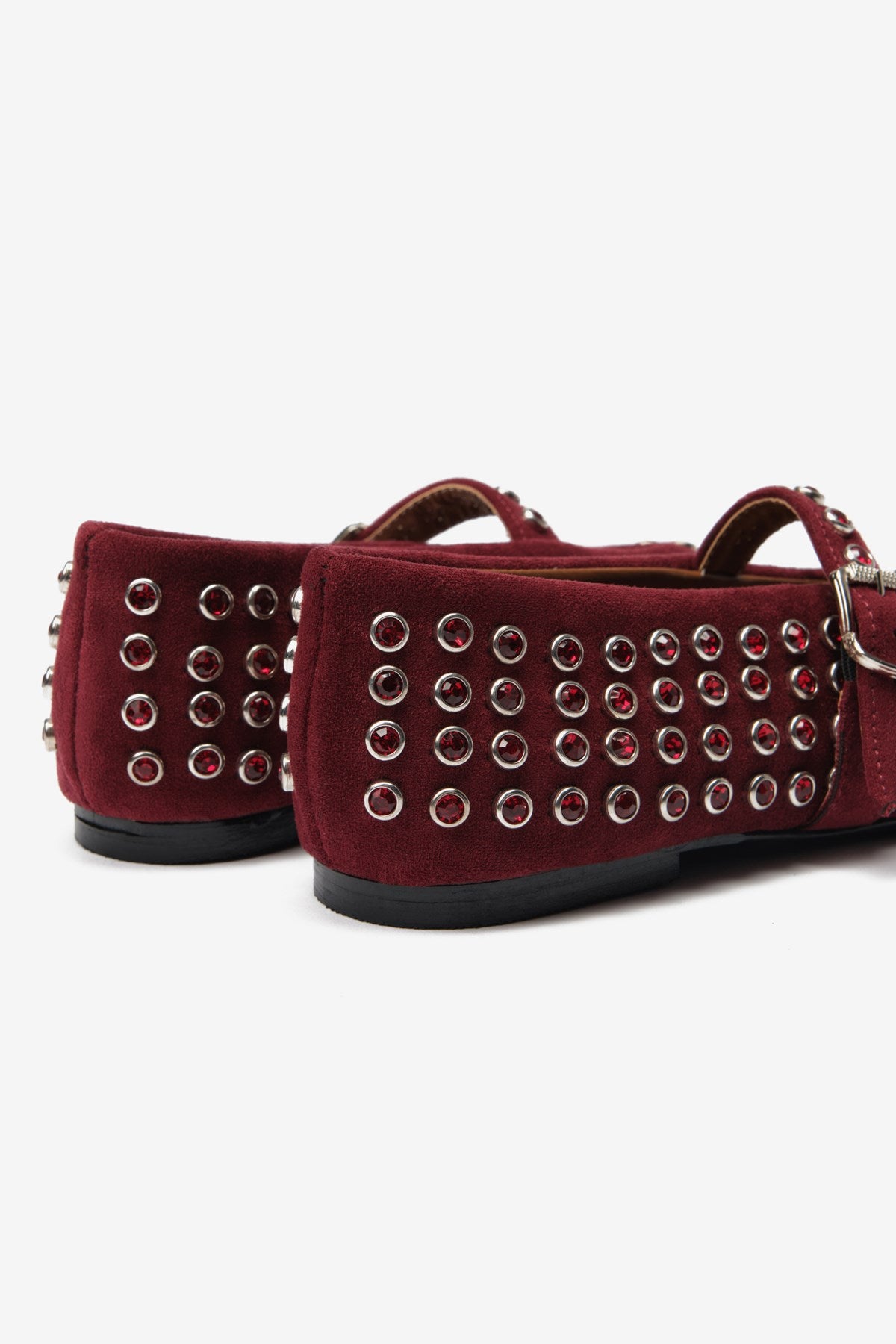 Bordo Süet Toka Detaylı Taşlı Kadın Babet