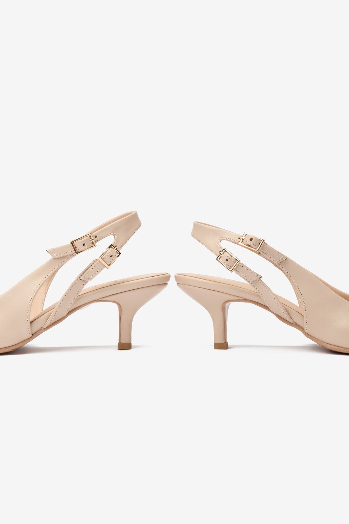 Bej Cilt Çift Tokalı Kadın Topuklu Ayakkabı