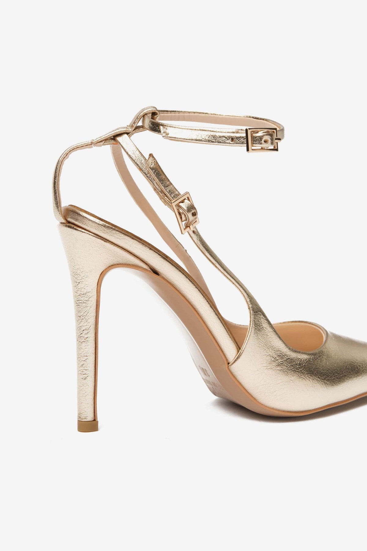 Altın Metalik-Cilt Bilek Bağlı Kadın Topuklu Ayakkabı